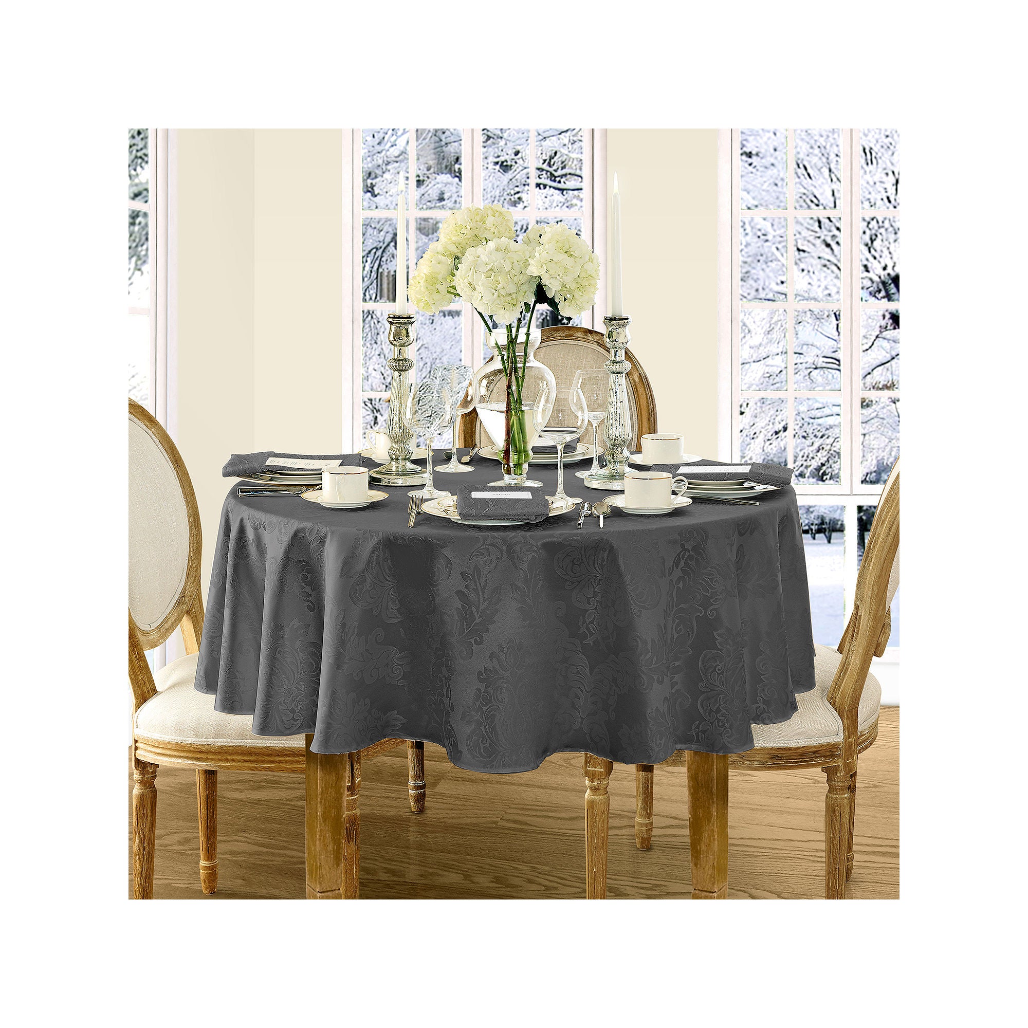 Elrene Home Fashions Barcelona Jacquard Damask Tablecloth - GRAY ONE SIZE