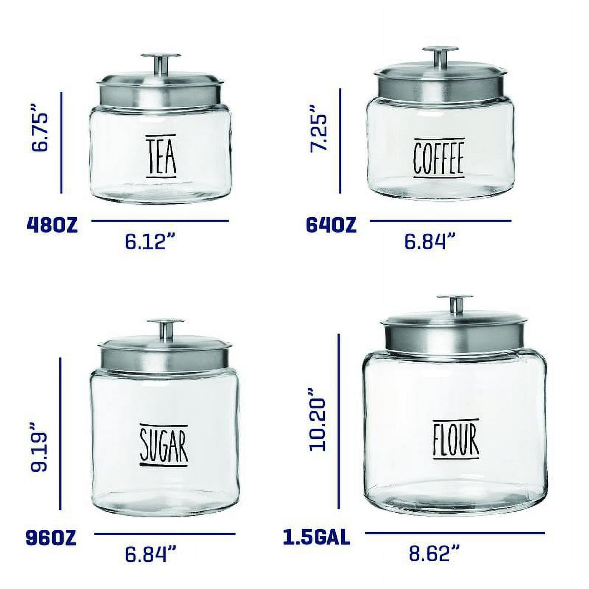 Anchor Hocking Clear Glass Farmhouse Montana Food Storage Jars (4 Piece Set) - Dishwasher Safe