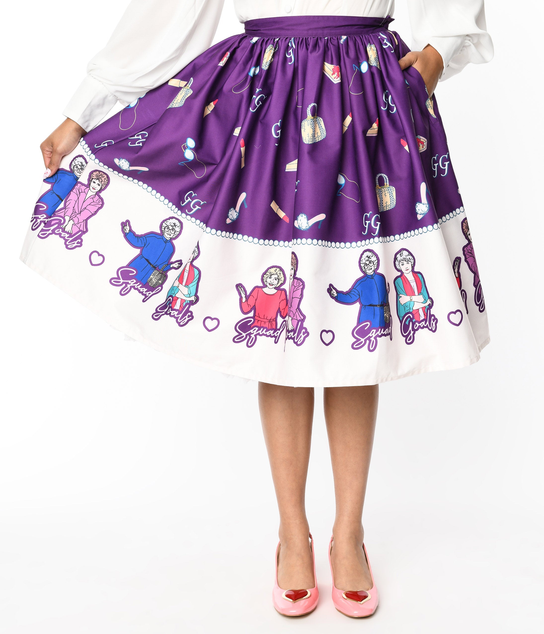 The Golden Girls x Unique Vintage Purple Character Border Gellar Swing Skirt