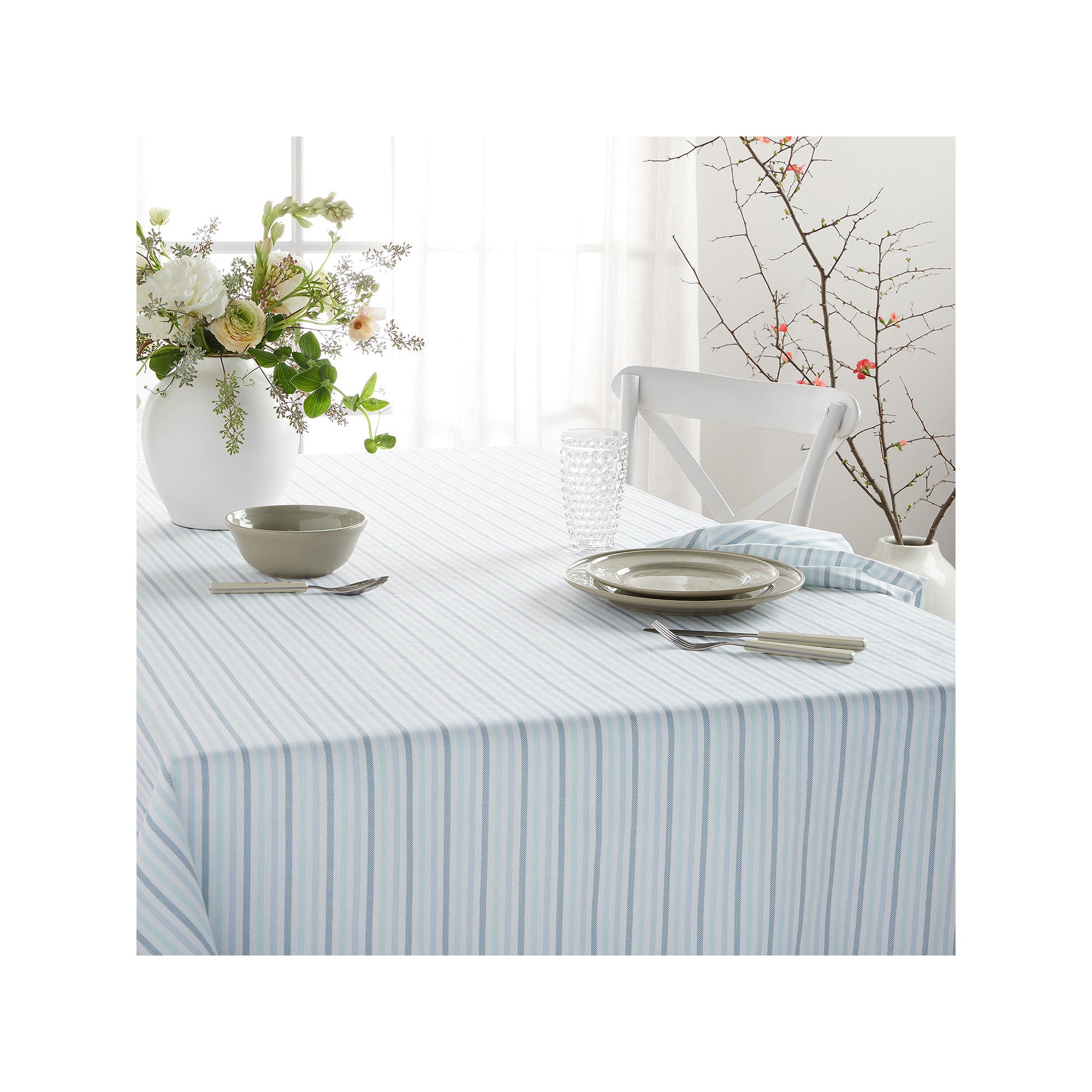 Martha Stewart Daisy Stripe Tablecloth - BLUE ONE SIZE