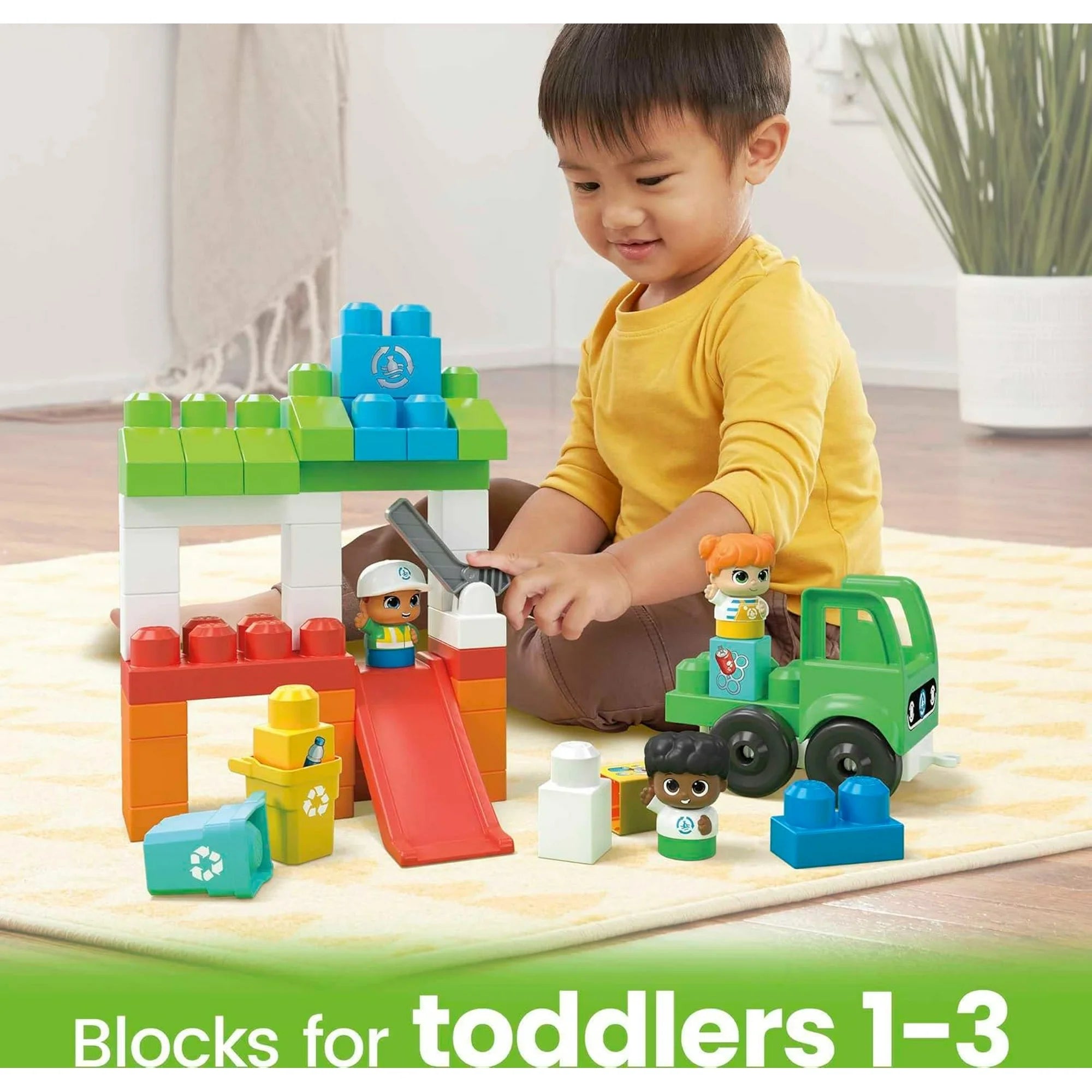 Fisher-Price HPB49 Toddler Building Blocks Toy Set, Green Town Ocean Time Clean Up with 70 Pieces