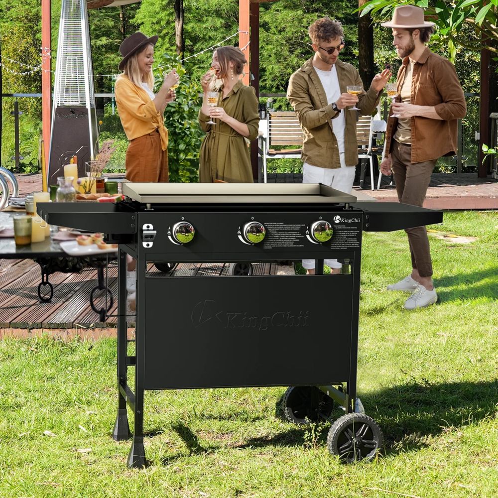 KingChii KC1995C3 3-Burner 28 Propane Griddles Outdoor Flat Top Gas Grill Griddle for Camping