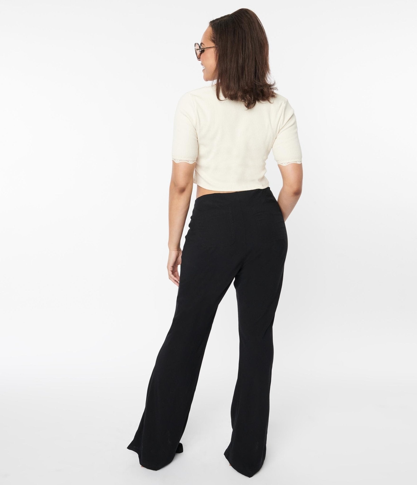 Black Tie Front Flare Leg Pants