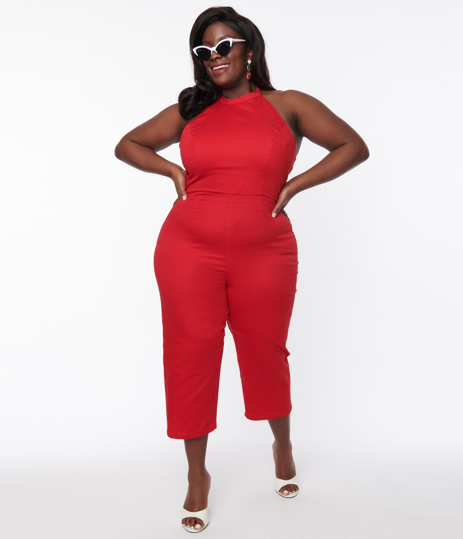 Collectif Plus Size Red Gingham Skirted Midge Jumpsuit Set