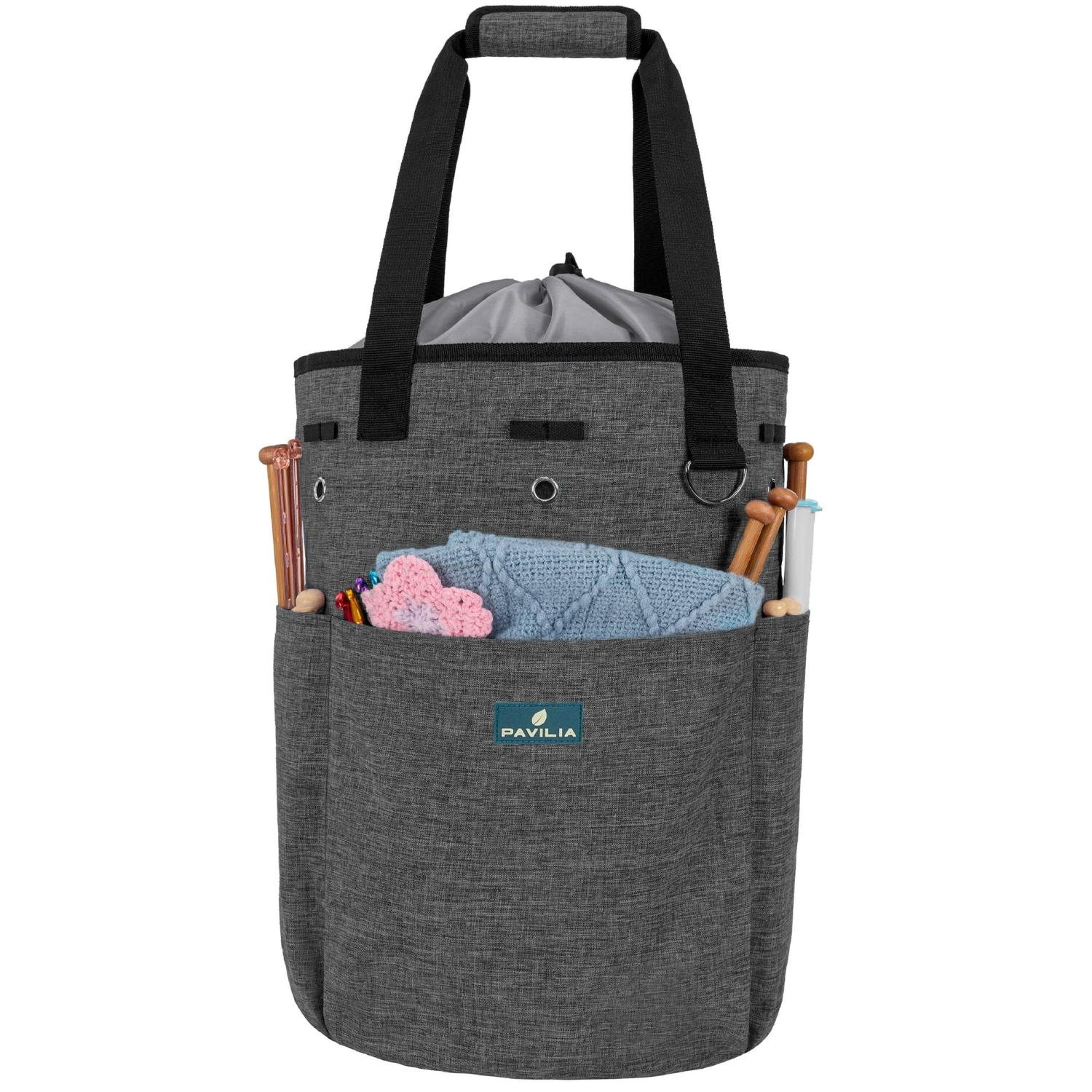 PAVILIA Knitting Bag Crochet Organizer Bag Charcoal Gray