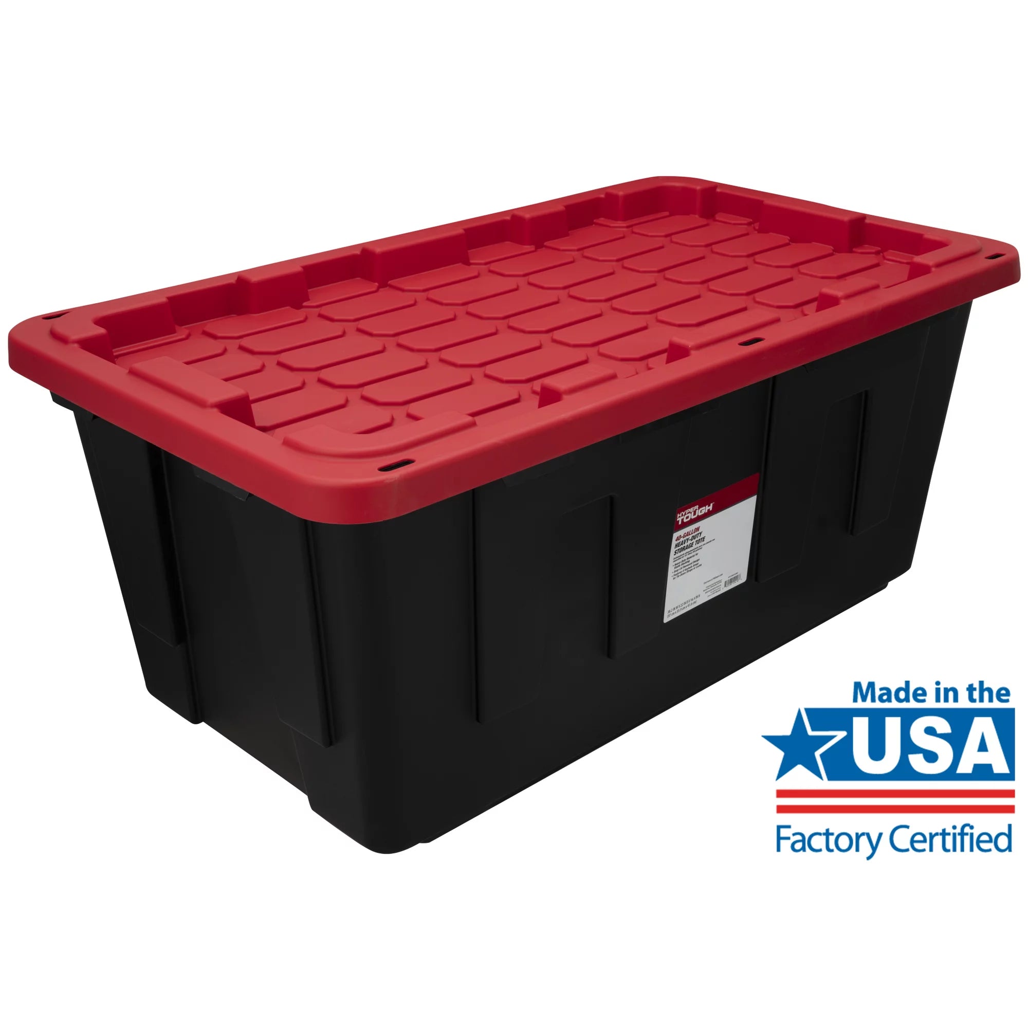 Hyper Tough 206307 40 Gallon Snap Lid Plastic Storage Bin Container, Black with Red Lid, Set of 3