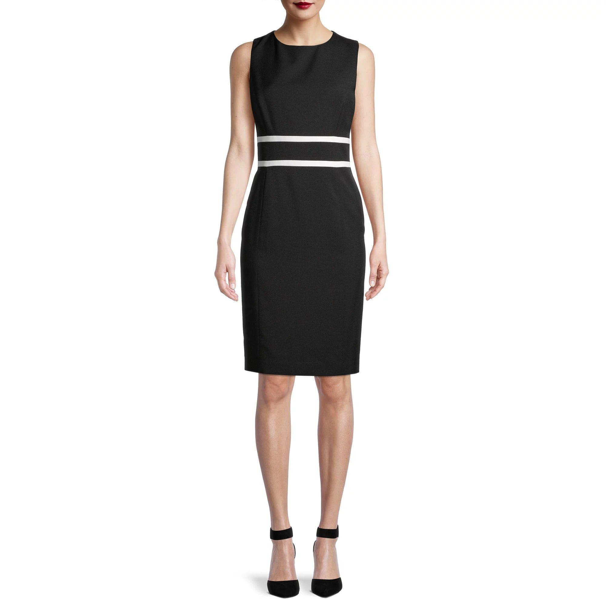 Black Label by Evan-Picone Women's Sleeveless Contrast-Trim Sheath Dress - BLACK/LILY WHITE 14