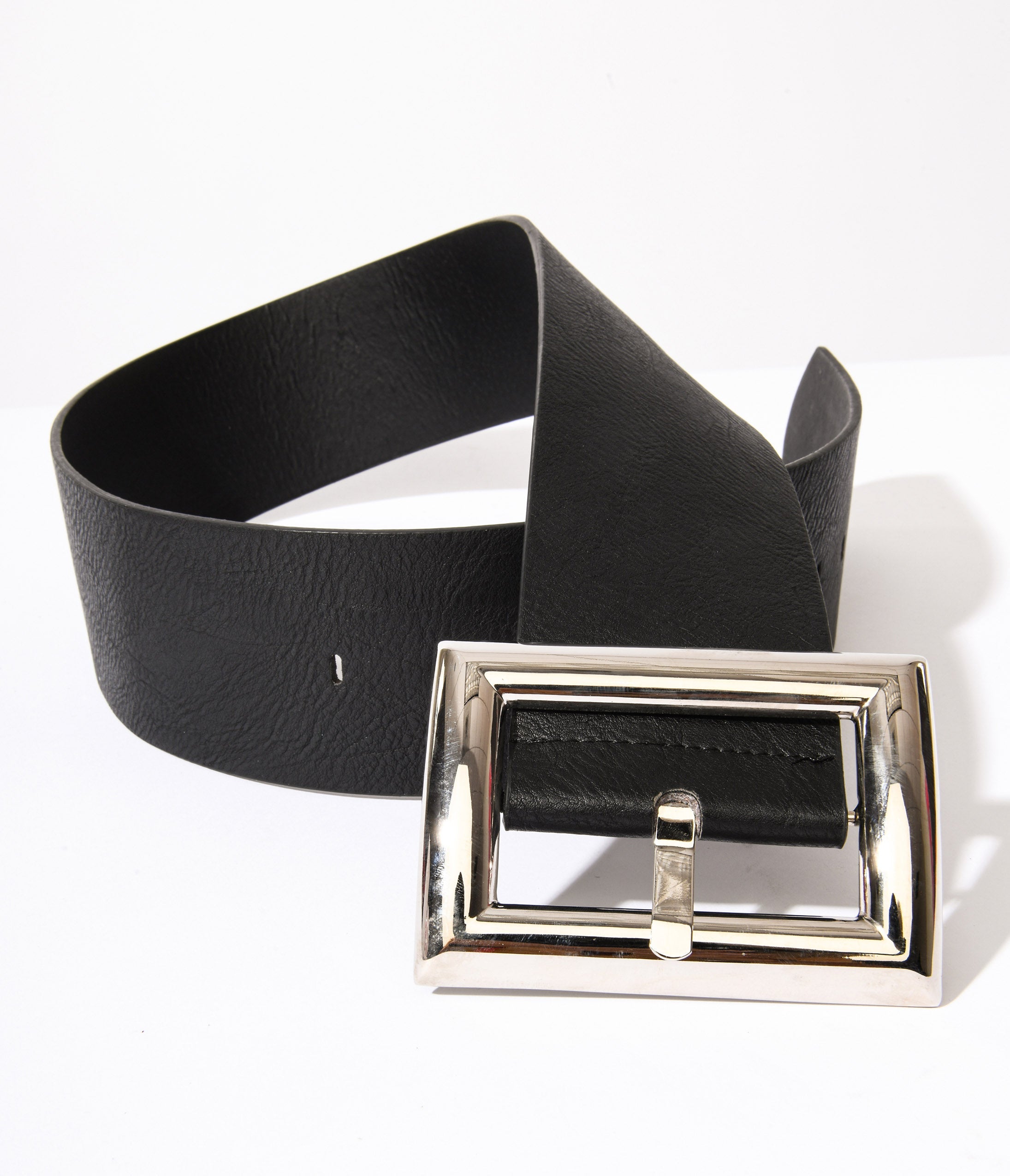 Oversized Silver Buckle Black Chunky Belt