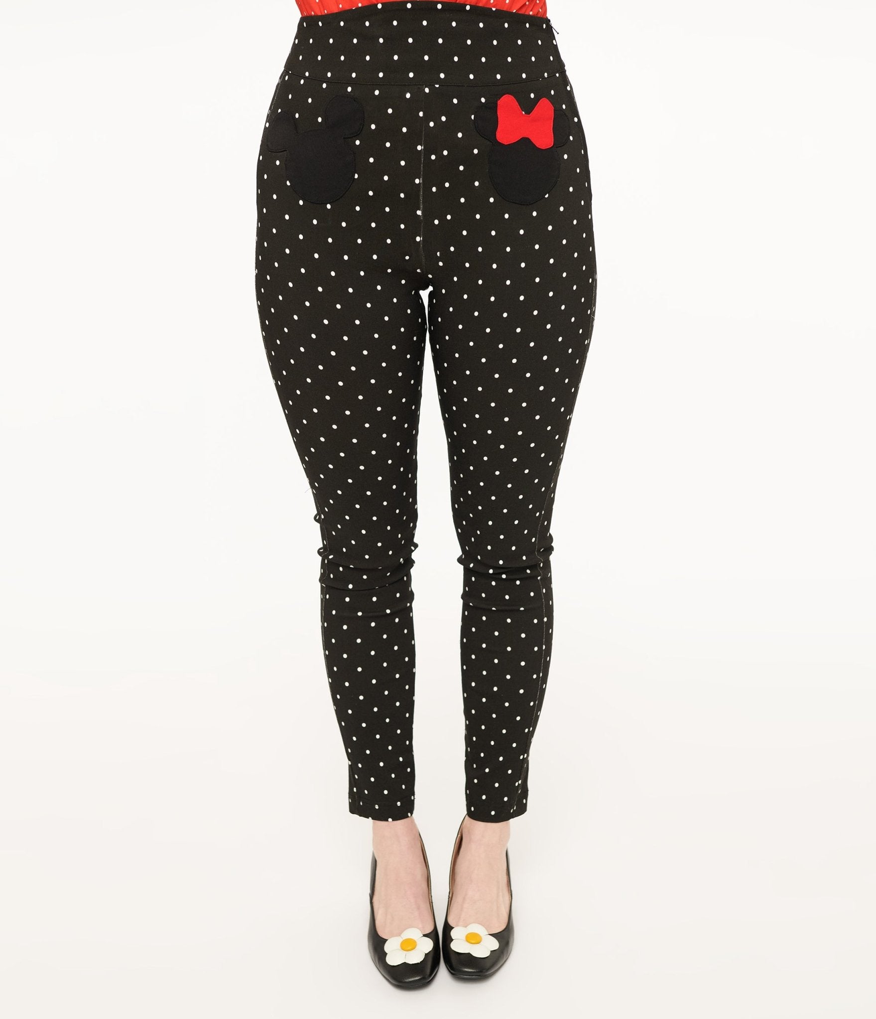 Disney Mickey & Friends Collection by Unique Vintage Black & White Pin Dot Mickey & Minnie Mouse Pocket Rizzo Cigarette Pants