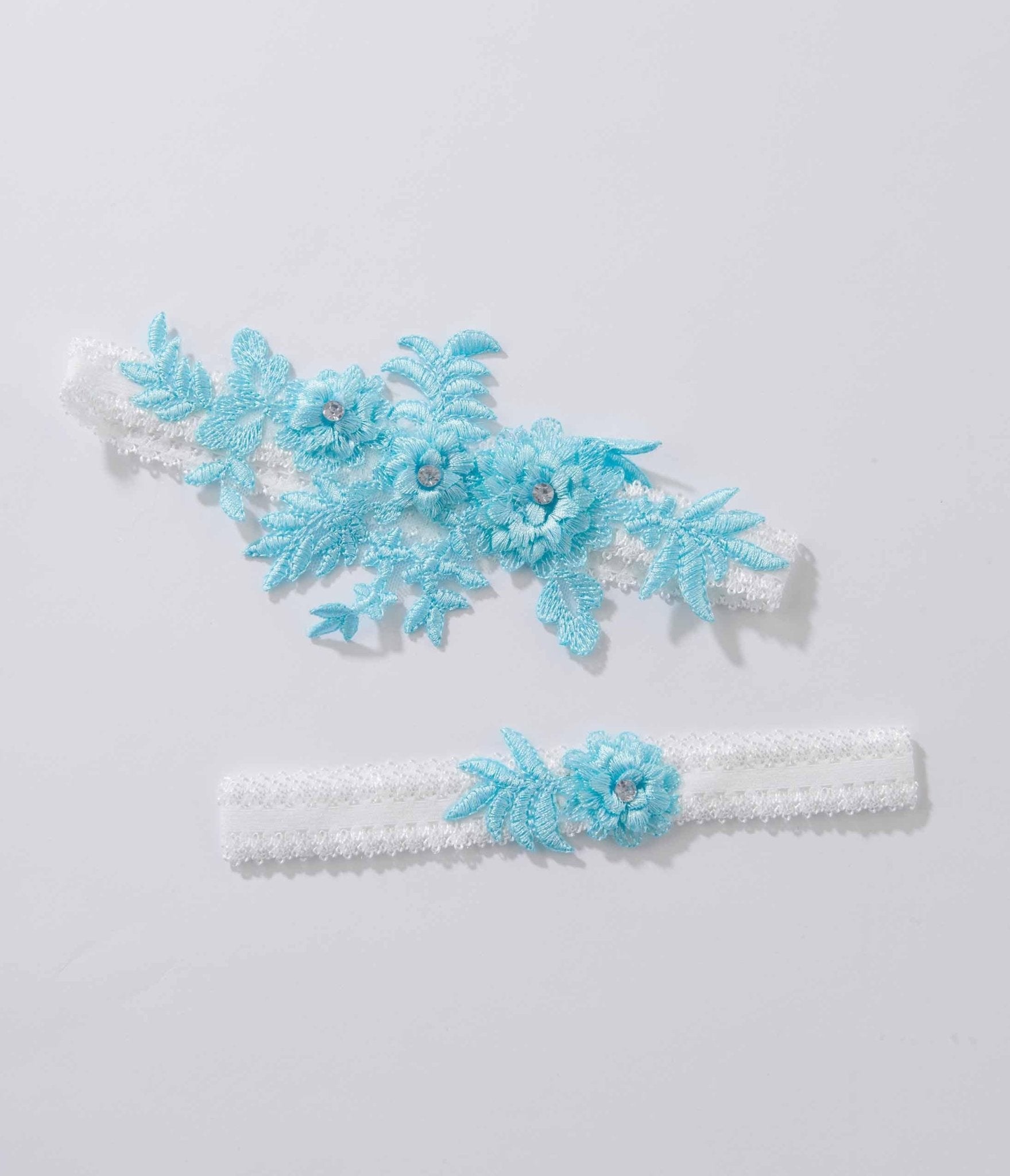 Aqua Blue Rhinestone Floral Garter Set