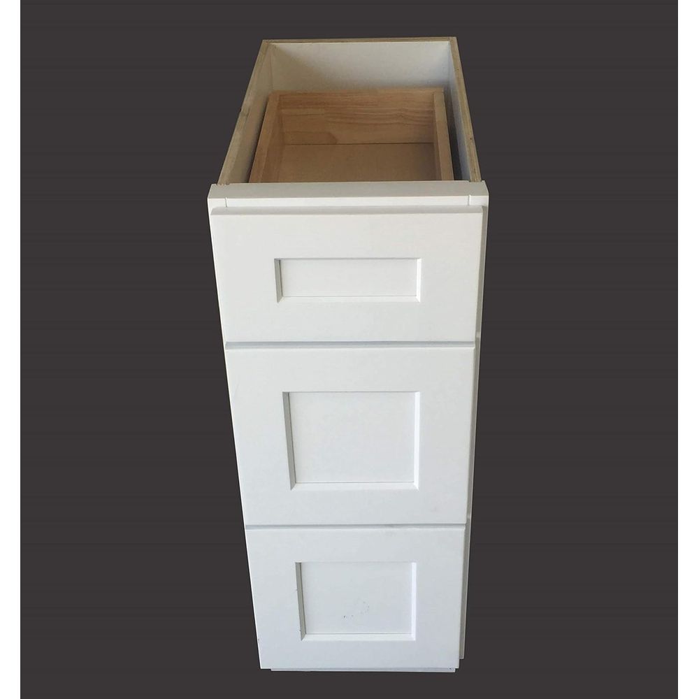 Royal Cabinets 80-8201-0-1610 12 x 34.5 x 21D White Shaker TF Floor Mount 3 Drawer Vanity Base Cabinet