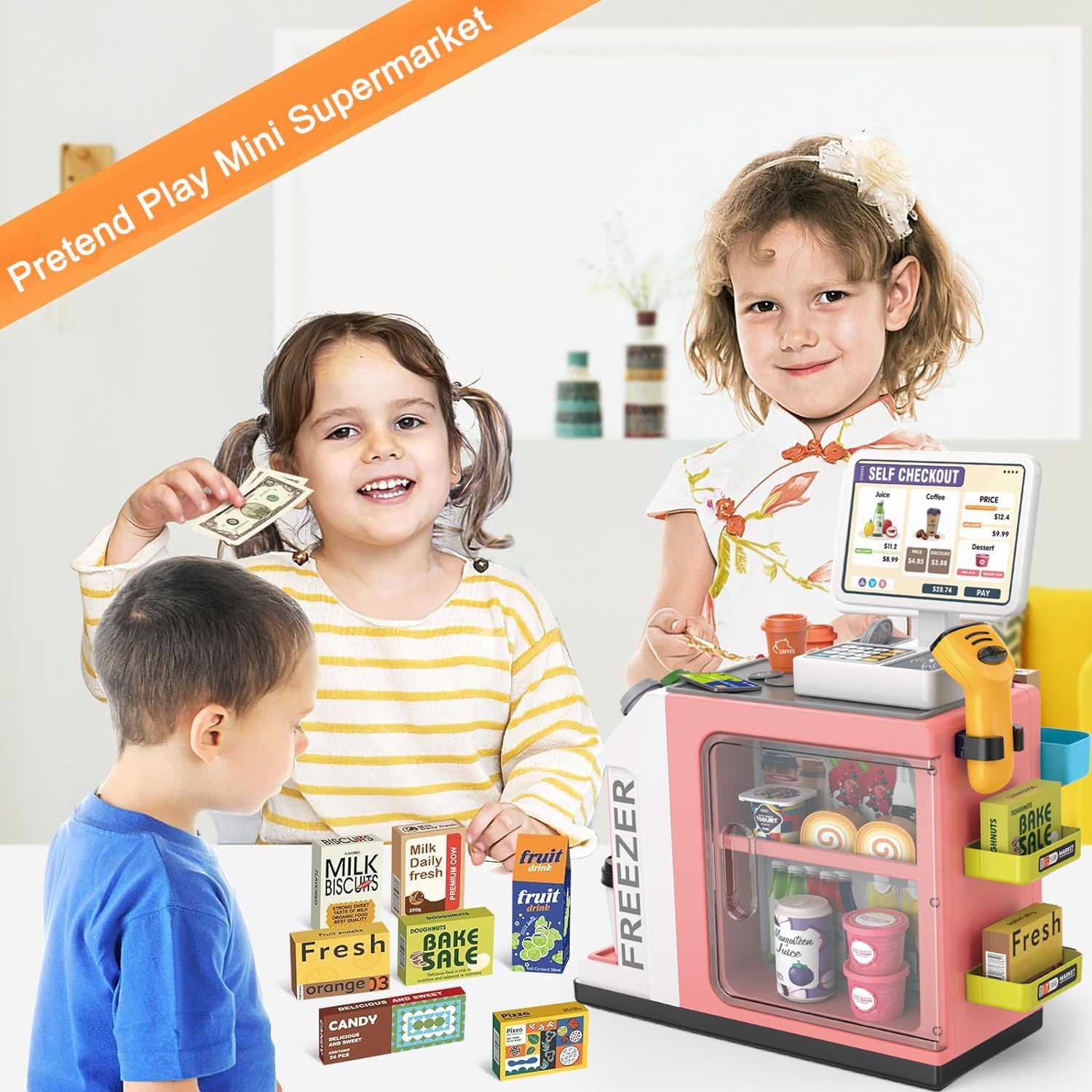 PanKome 668-138 46PCS Toddlers Boys Girls Supermarket Grocery Play Store Pretend CashierToys Set