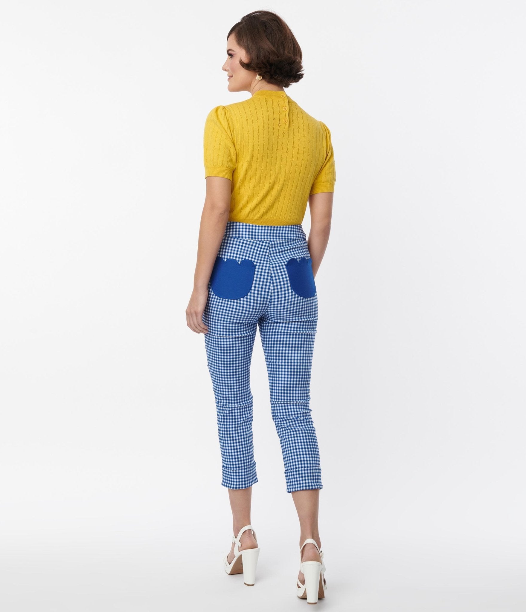 Smak Parlour Blue Gingham Tulip Pocket Smarty Pants Capri