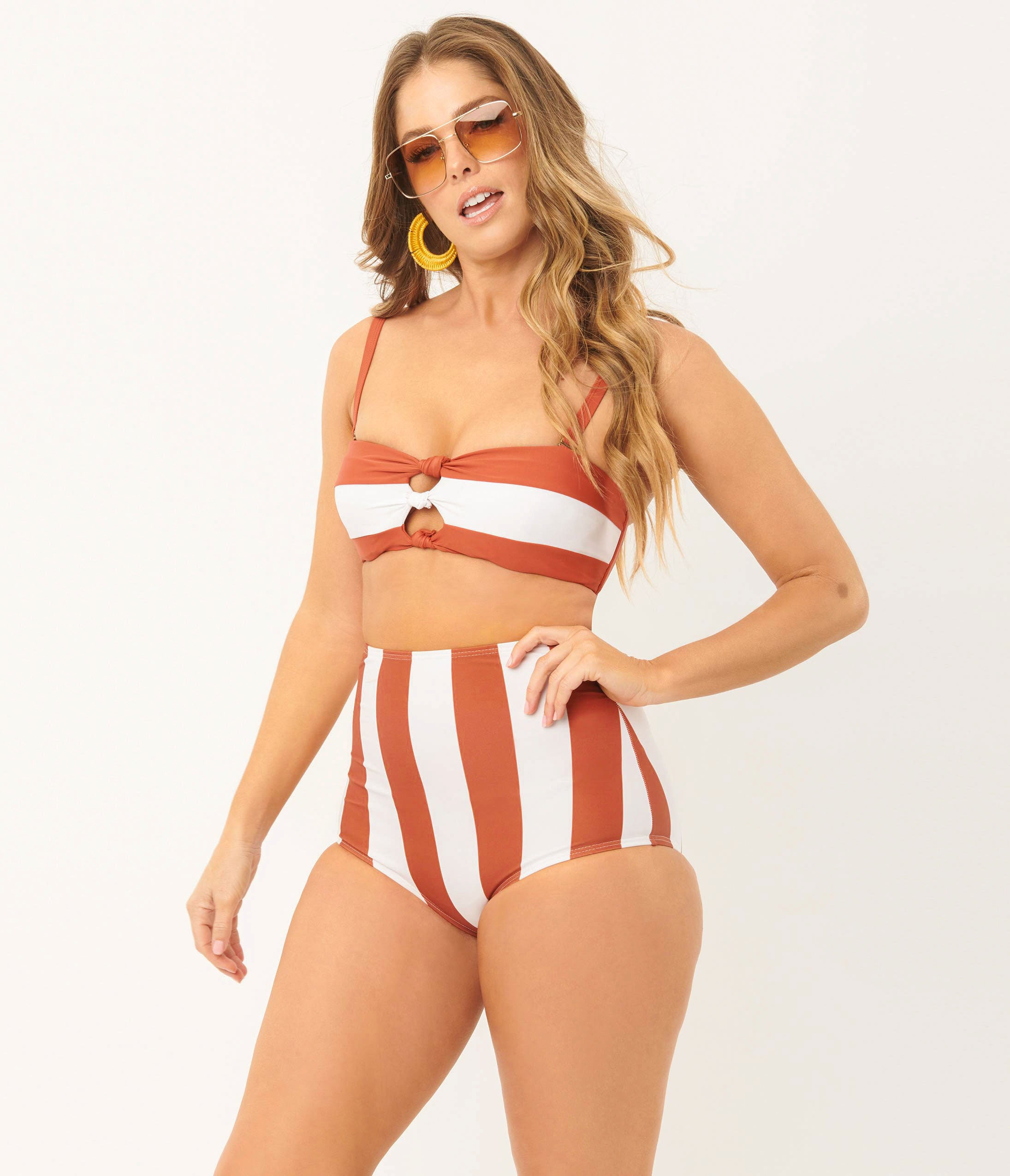 Unique Vintage Rust & White Stripe Louise Swim Bottom