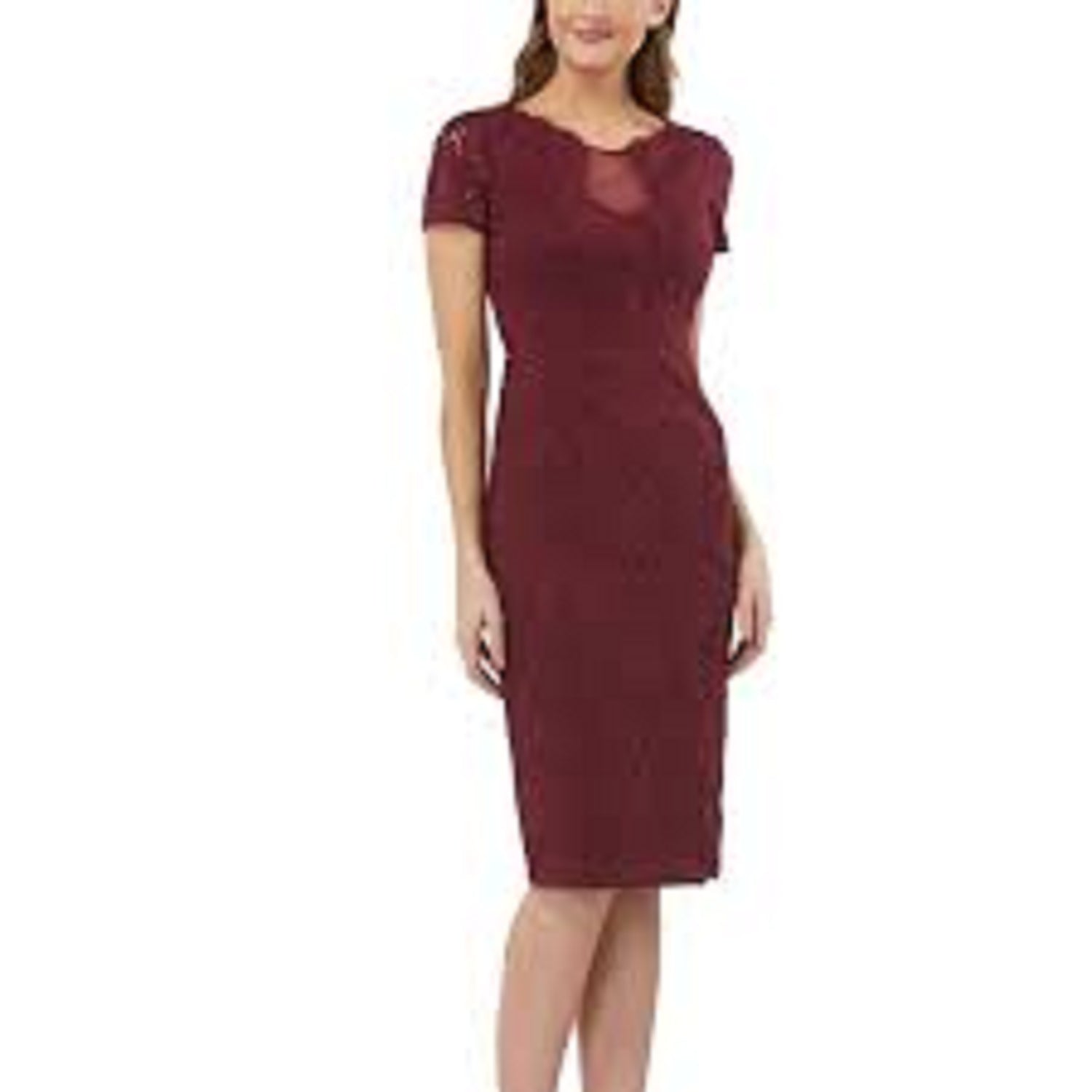 Perceptions Women's Short Sleeve Floral Lace Sheath Dress WINE 8