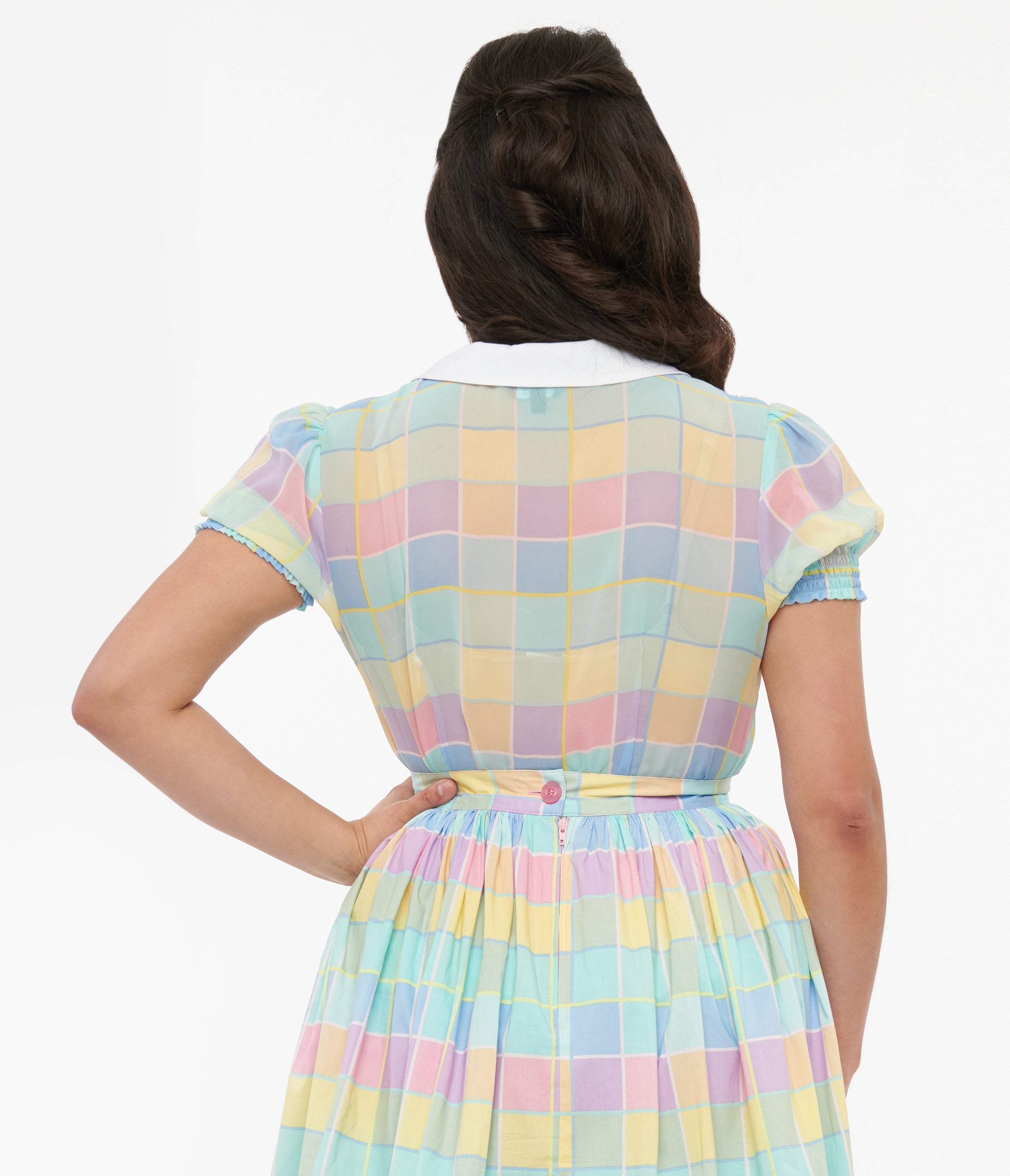 Hell Bunny 1950s Pastel Check Collared Skye Blouse