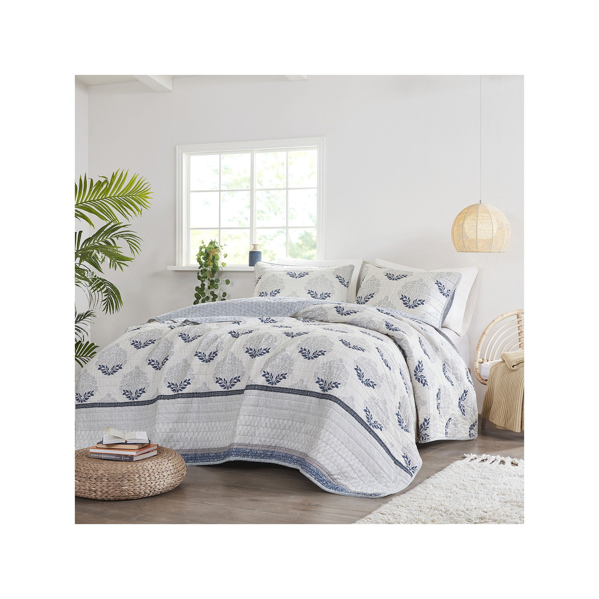 Madison Park Patricia 3 Piece Reversible Cotton Coverlet Set - Indigo