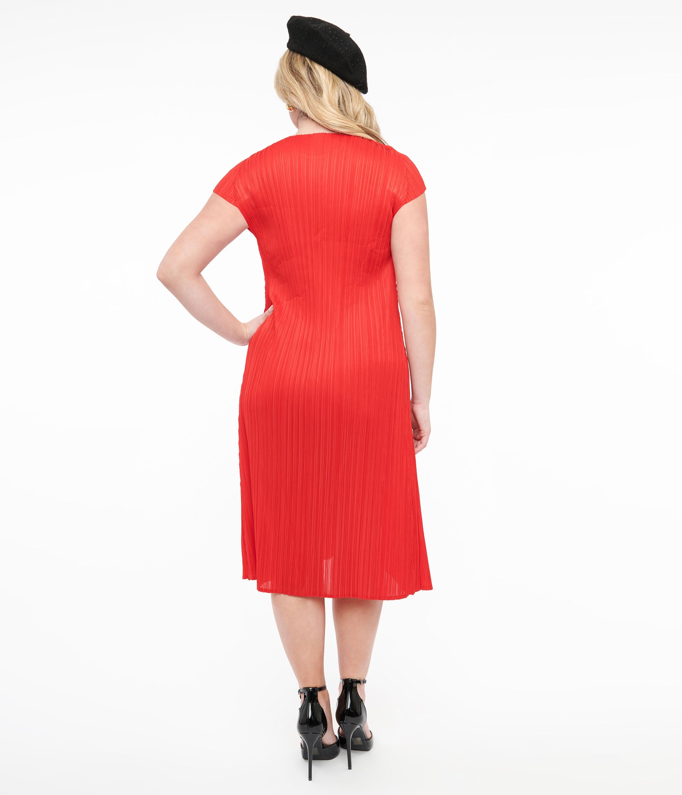 Red Pleated Midi Dress