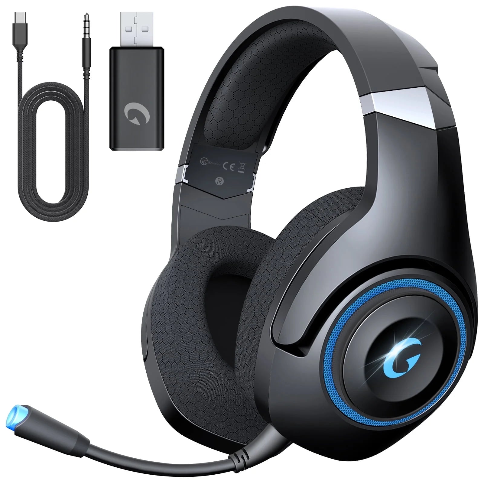 Ecomoment Wireless Gaming Headsets for PS5 PC Switch PC with Bluetooth 5.2, 2.4 GHz USB Gaming Headphones, Black