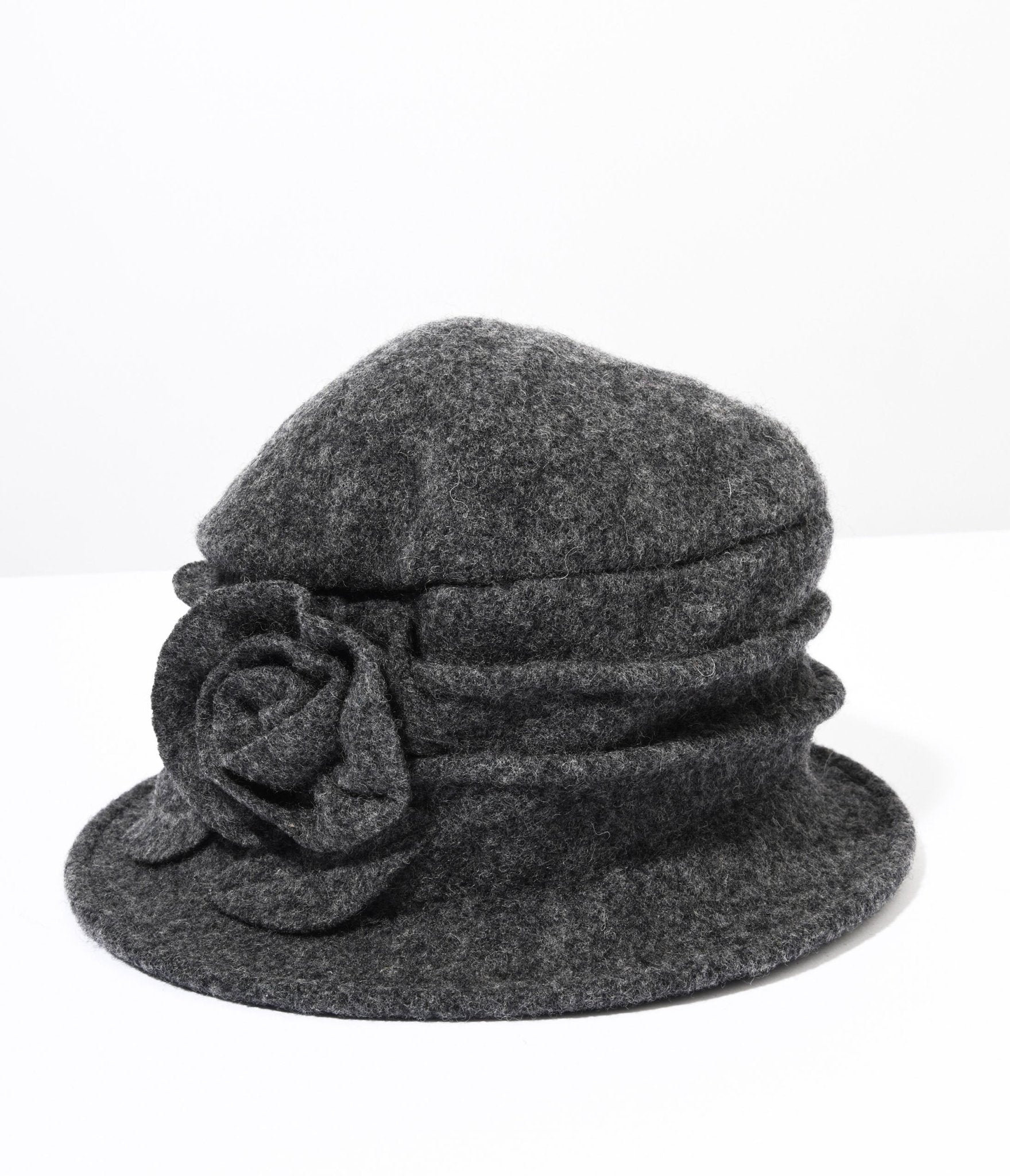 1920s Grey Wool Rose Bud Cloche Hat