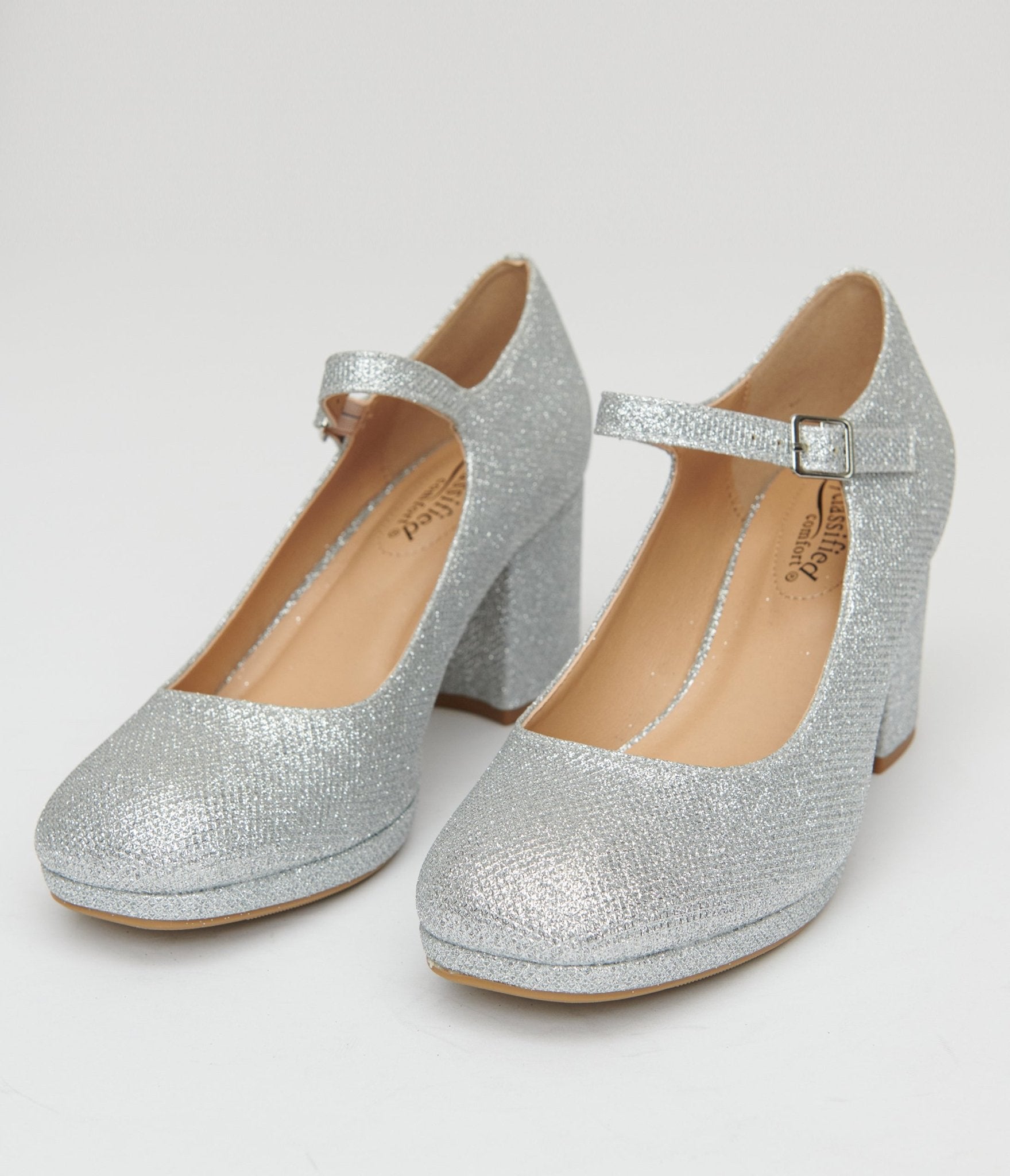 1950s Silver Square Toe Mary Jane Pumps