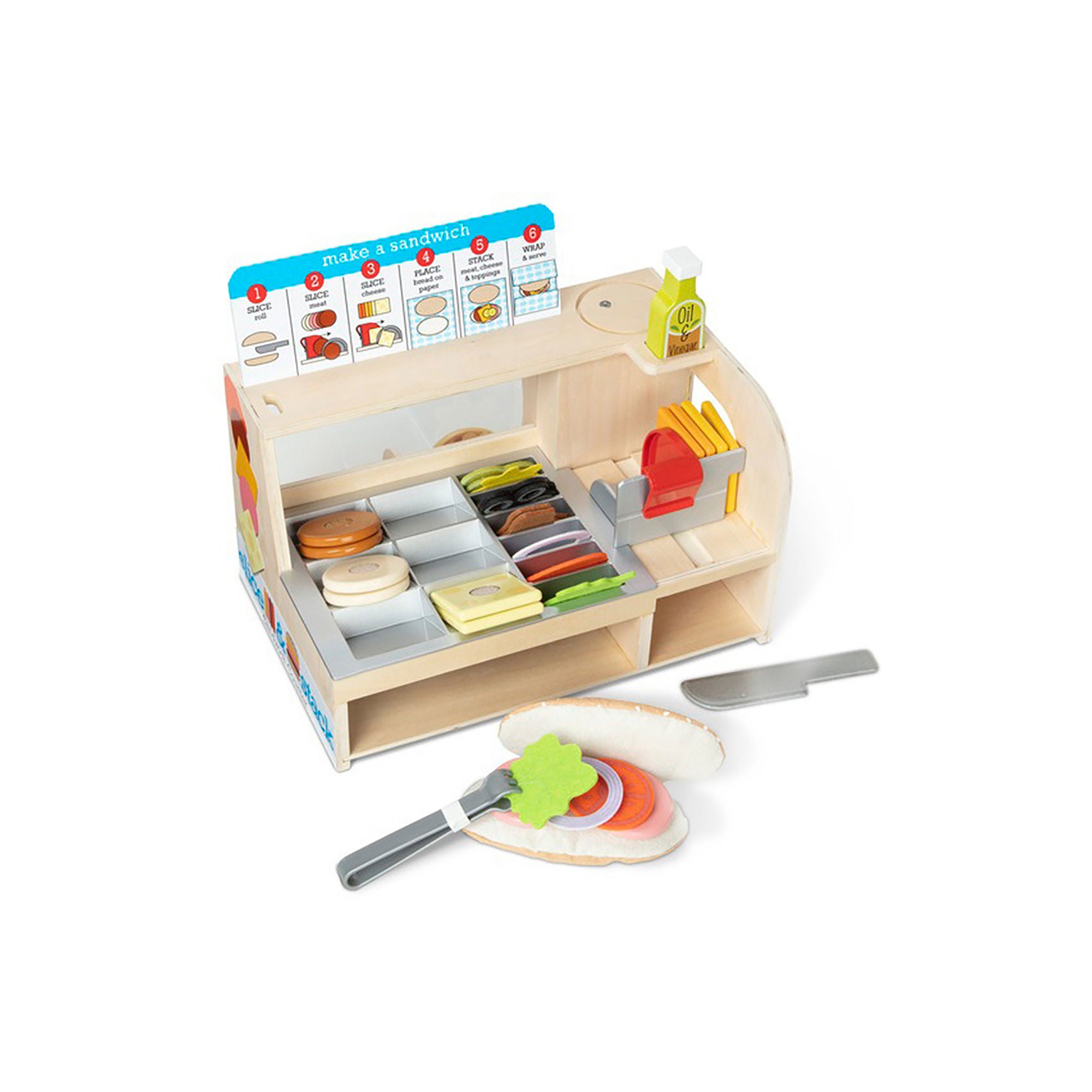 Melissa & Doug 31650 Wooden Slice & Stack Sandwich Counter With Deli Slicer - 56-Piece