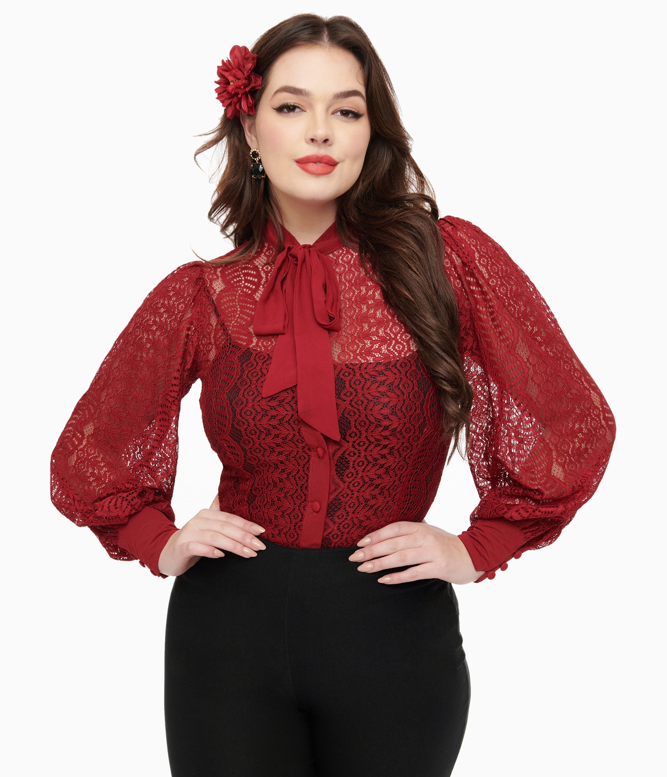 Unique Vintage 1940s Burgundy Lace Gwen Blouse