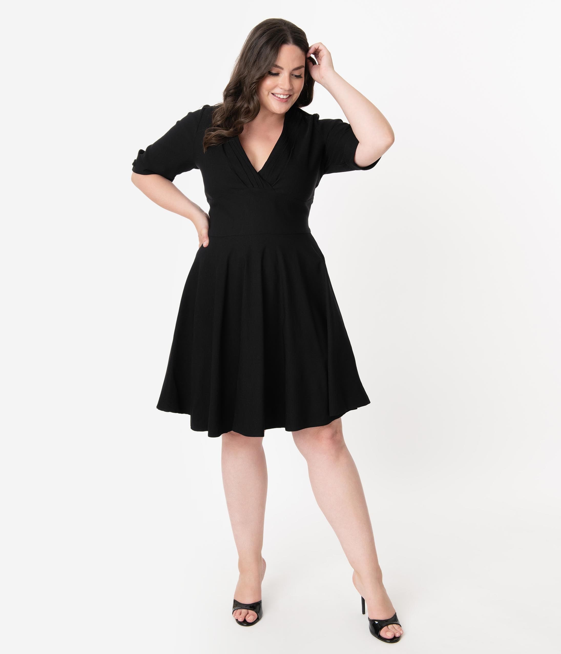 Unique Vintage Plus Size 1950s Black Delores Fit & Flare Dress