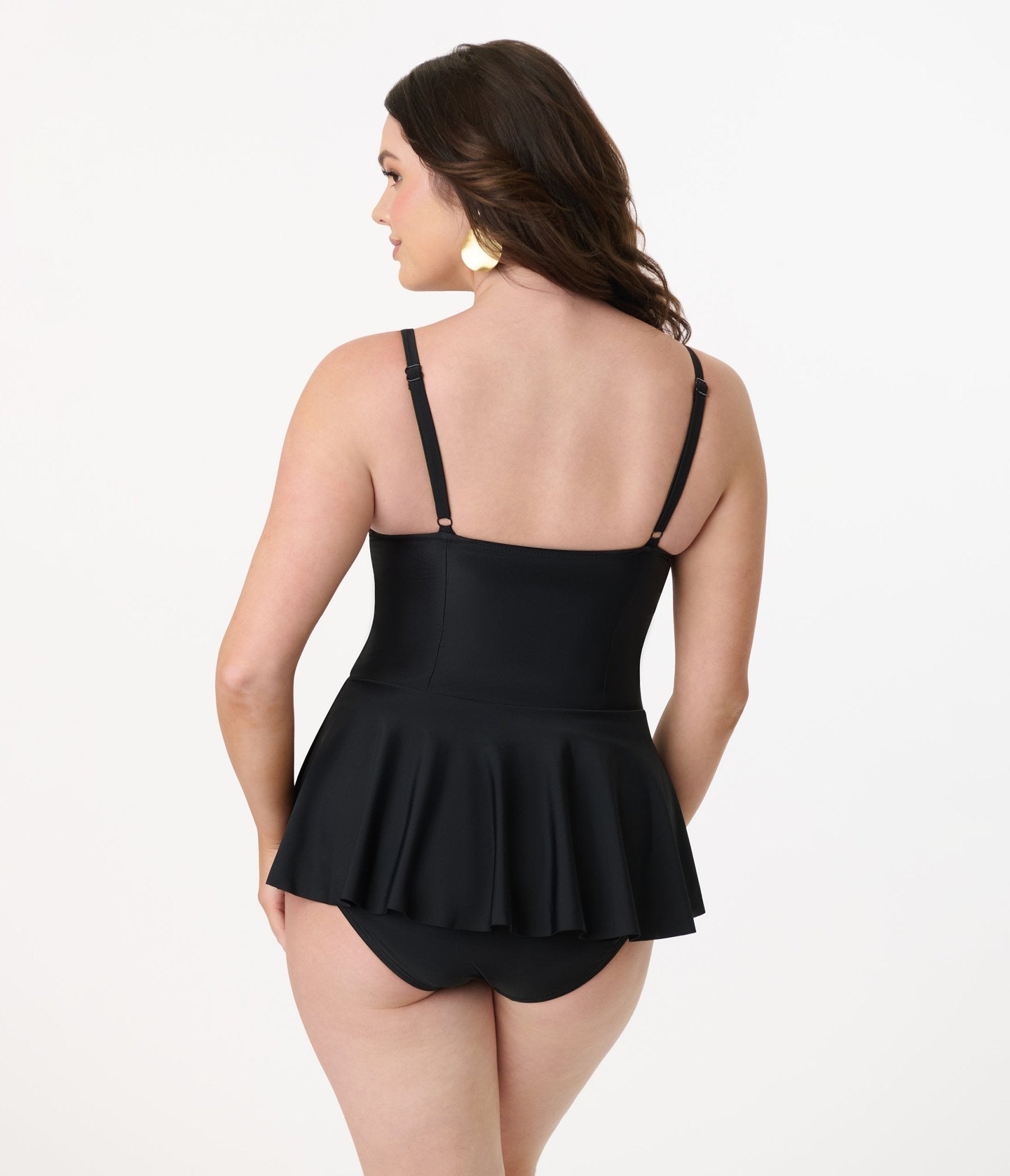 Unique Vintage Black Skirted One Piece Swimsuit