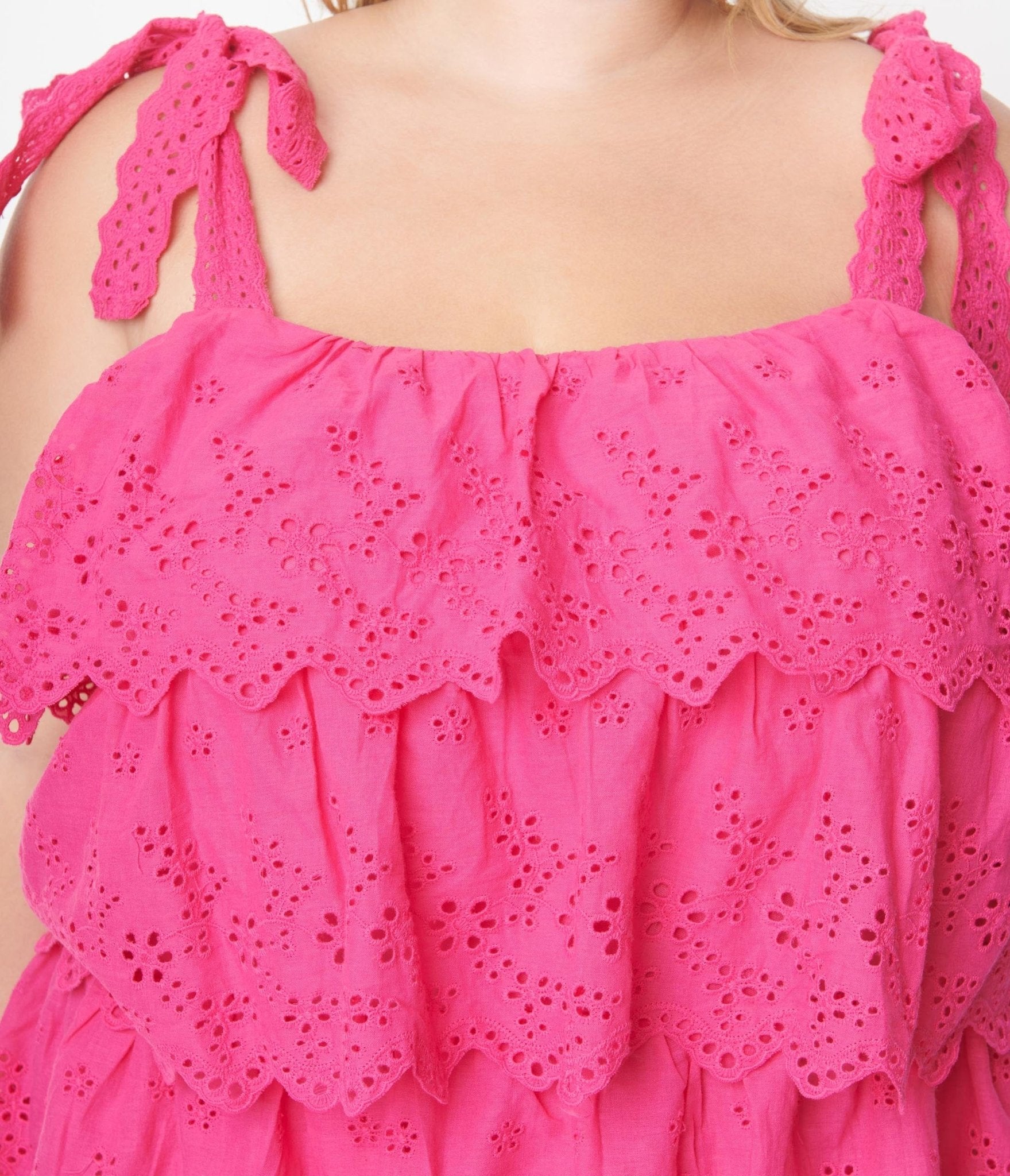 Fuchsia Tiered Eyelet Blouse