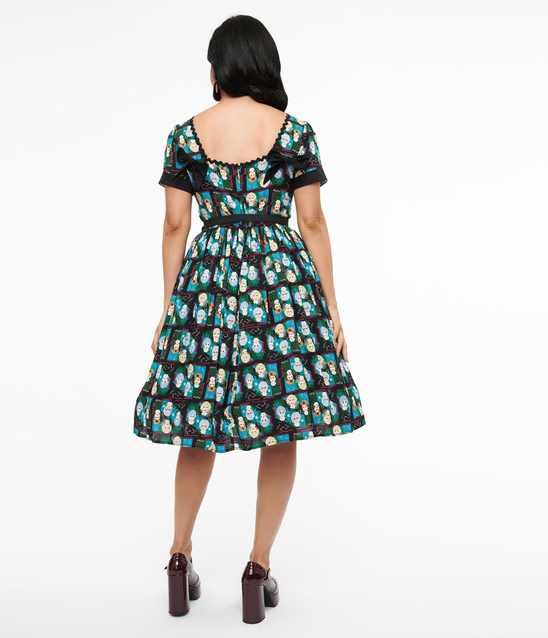 The Golden Girls x Unique Vintage Black & Blue The Golden Girls Print Swing Dress