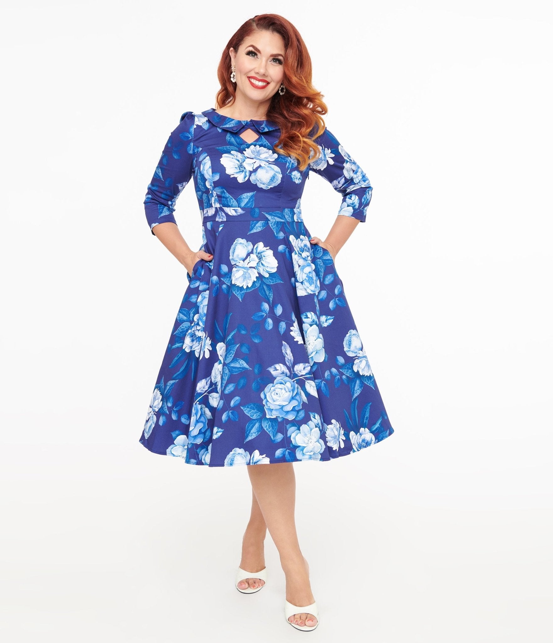 Hearts & Roses Blue & White Floral Dafney Swing Dress