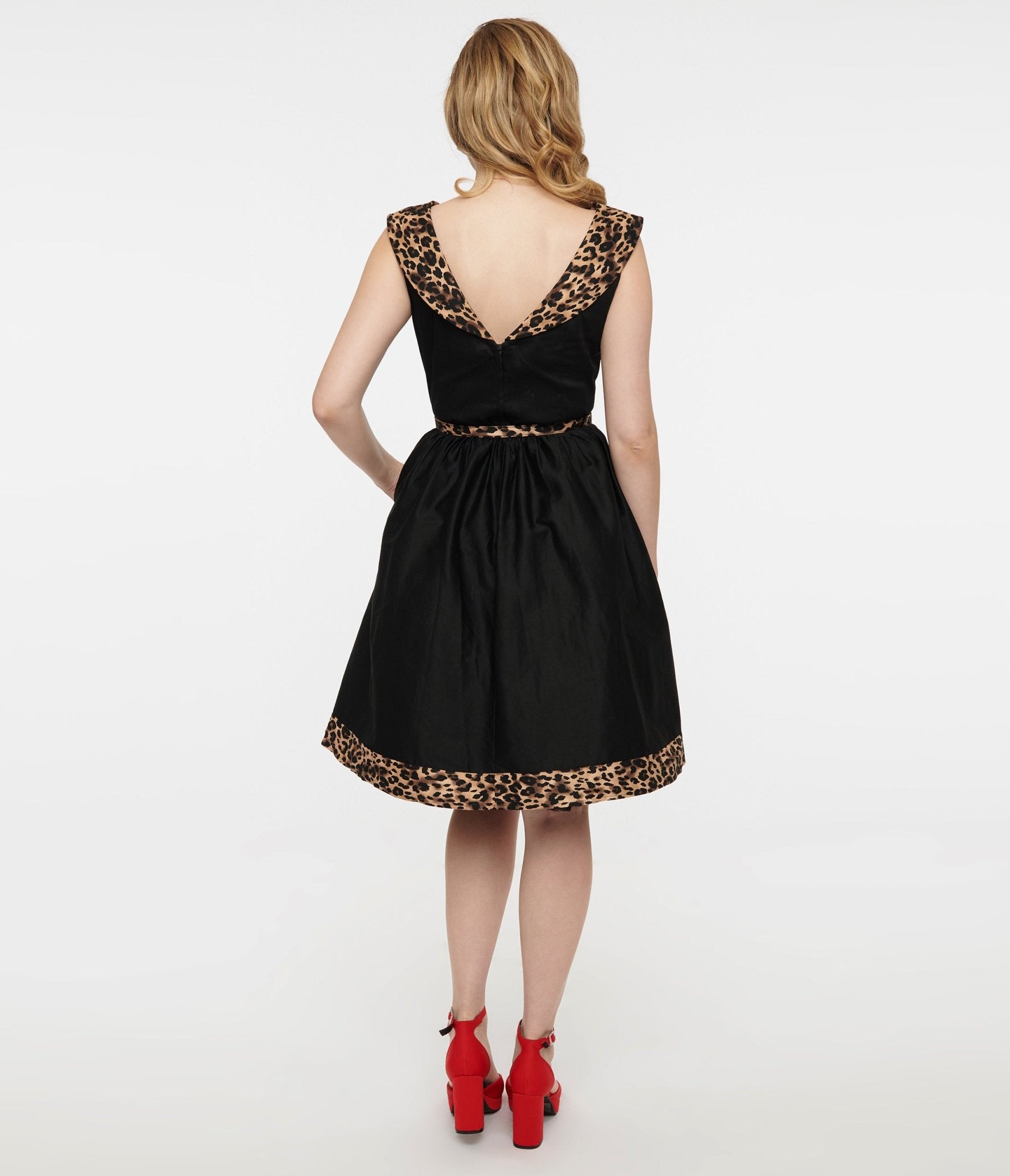 Dolly & Dotty 1950s Black & Leopard Cindy Swing Dress