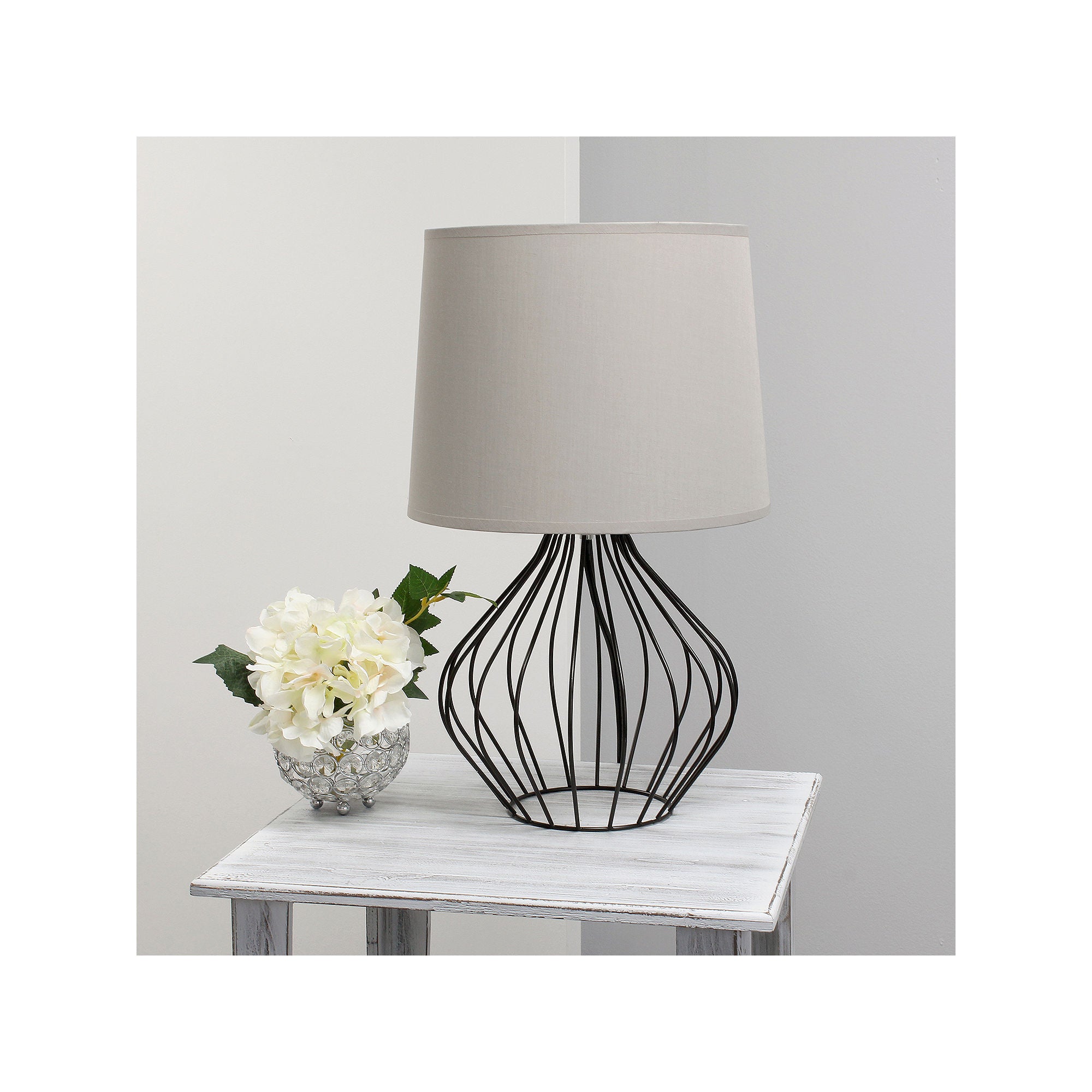 Asstd National Brand Simple Designs Geometrically Wired Iron Table Lamp LT2086-BOB - GRAY ON BLACK ONE SIZE