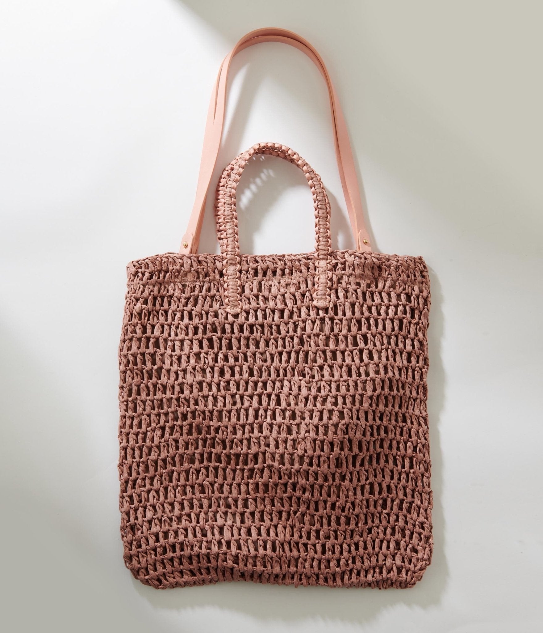 Mauve Pink Straw Tote Bag