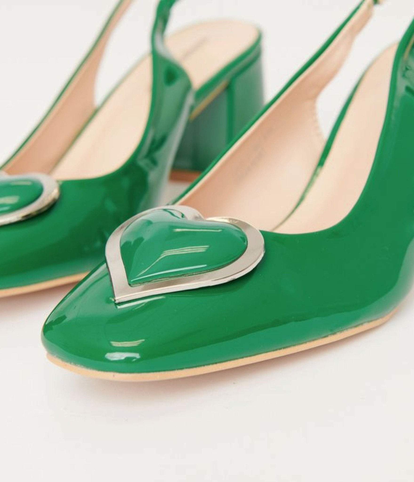 Unique Vintage Green Heart Leatherette Slingback Heels