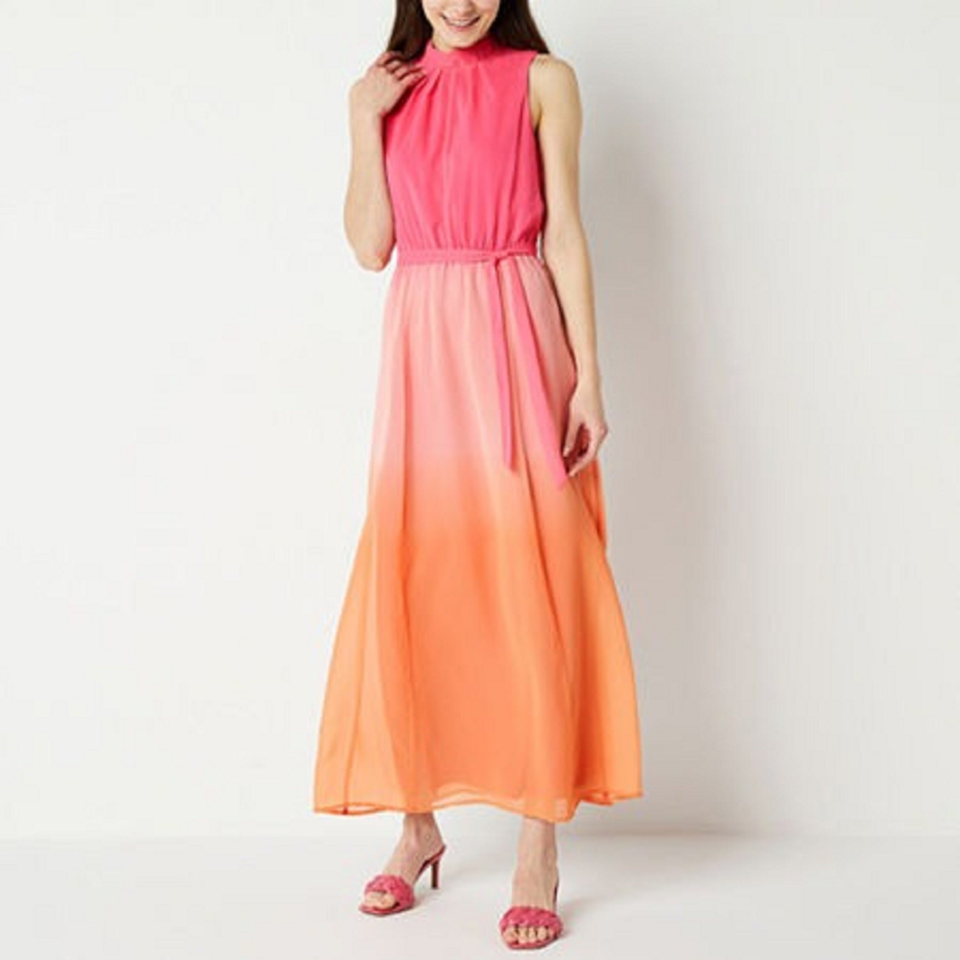 Rabbit Design Women's Sleeveless Ombre Maxi Dress, Size 16, Orange - High Quality