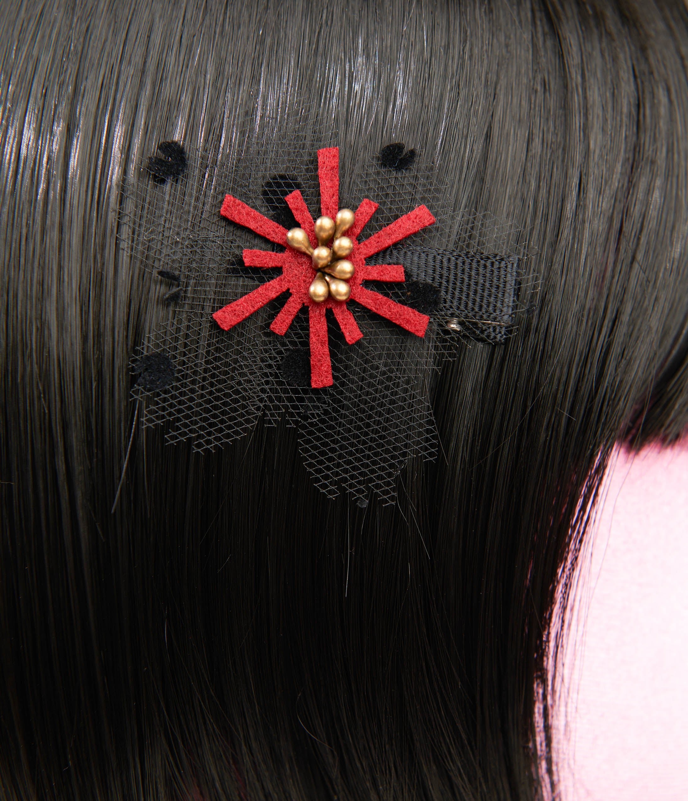 Unique Vintage Burgundy & Black Mesh Floral Hair Clip