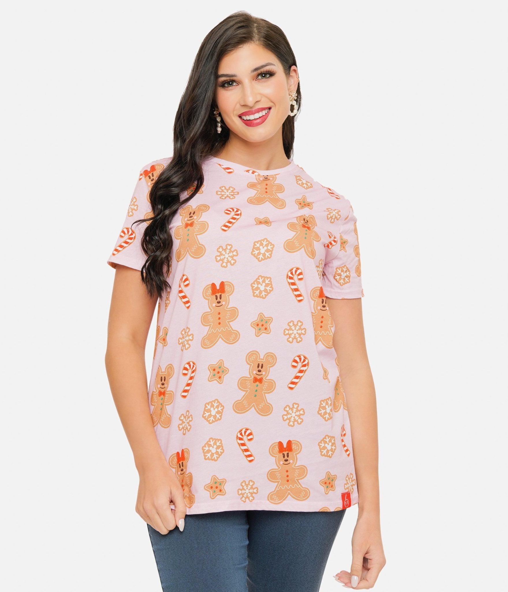 Cakeworthy Pink Mickey & Minnie Gingerbread  All Over Print Graphic Tee