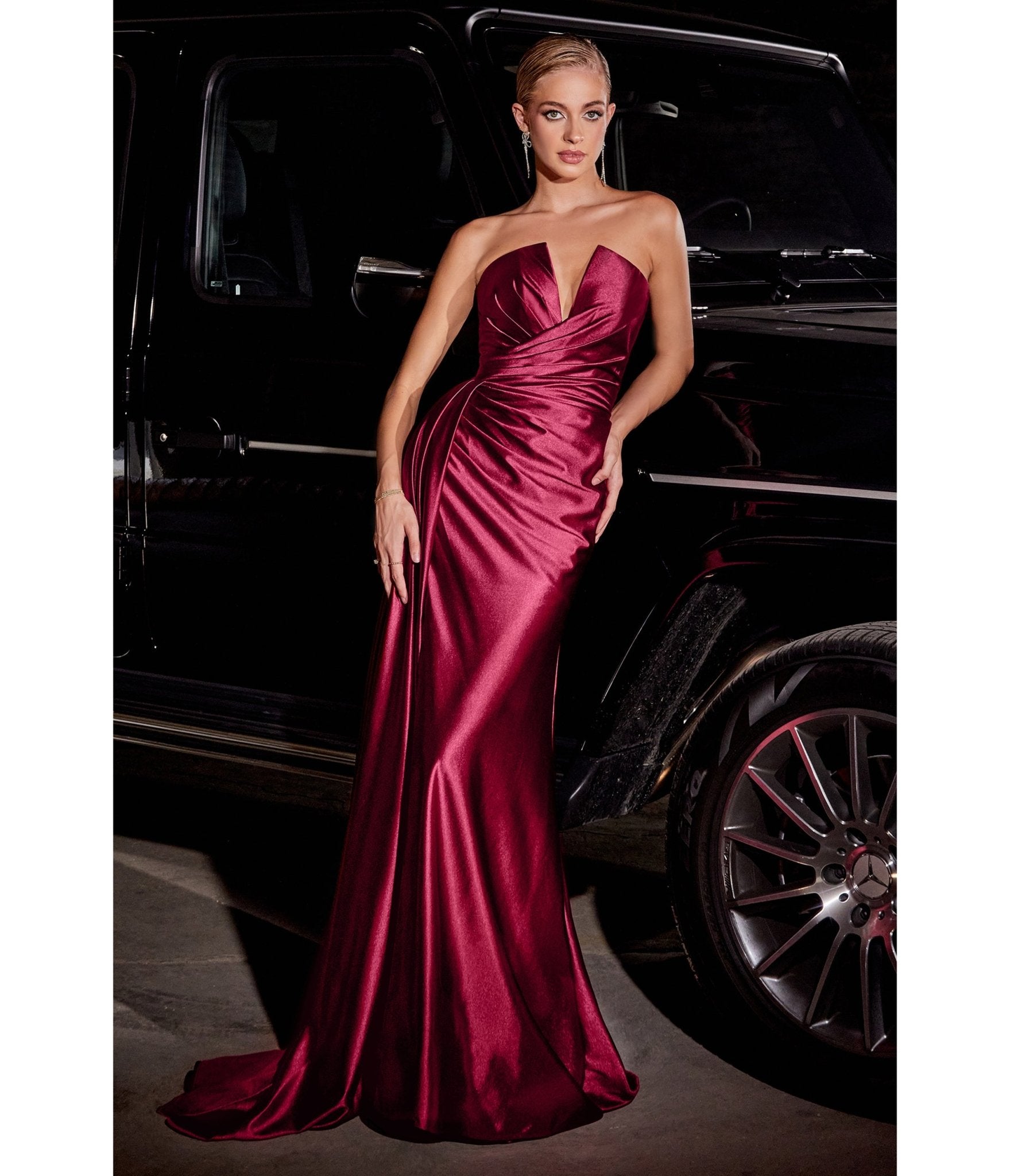 Ladivine by Cinderella Divine Burgundy Strapless Satin Bridesmaid Dress