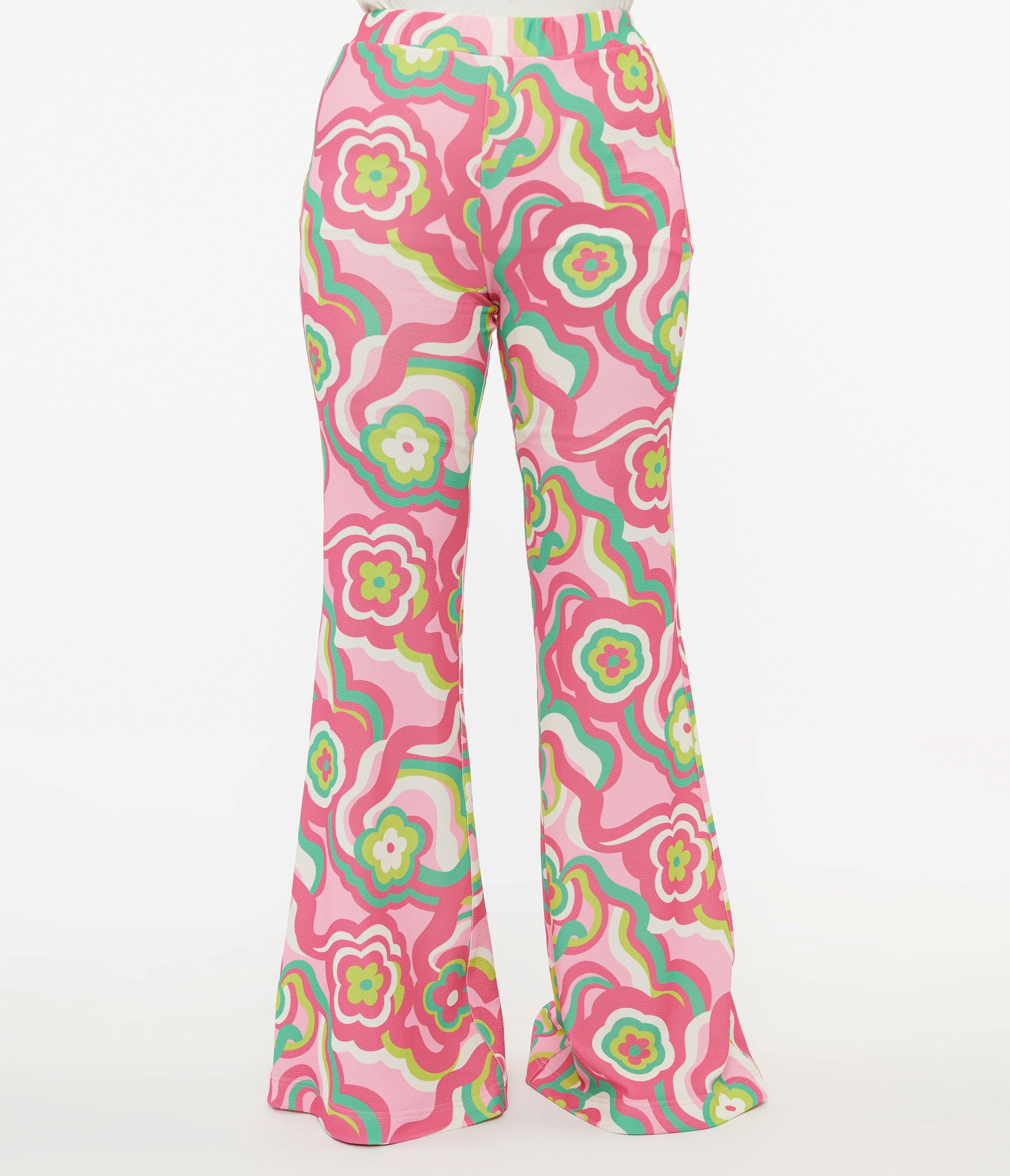 Barbie x Smak Parlour 1970s Pink & Green Floral Evening In Flare Pants