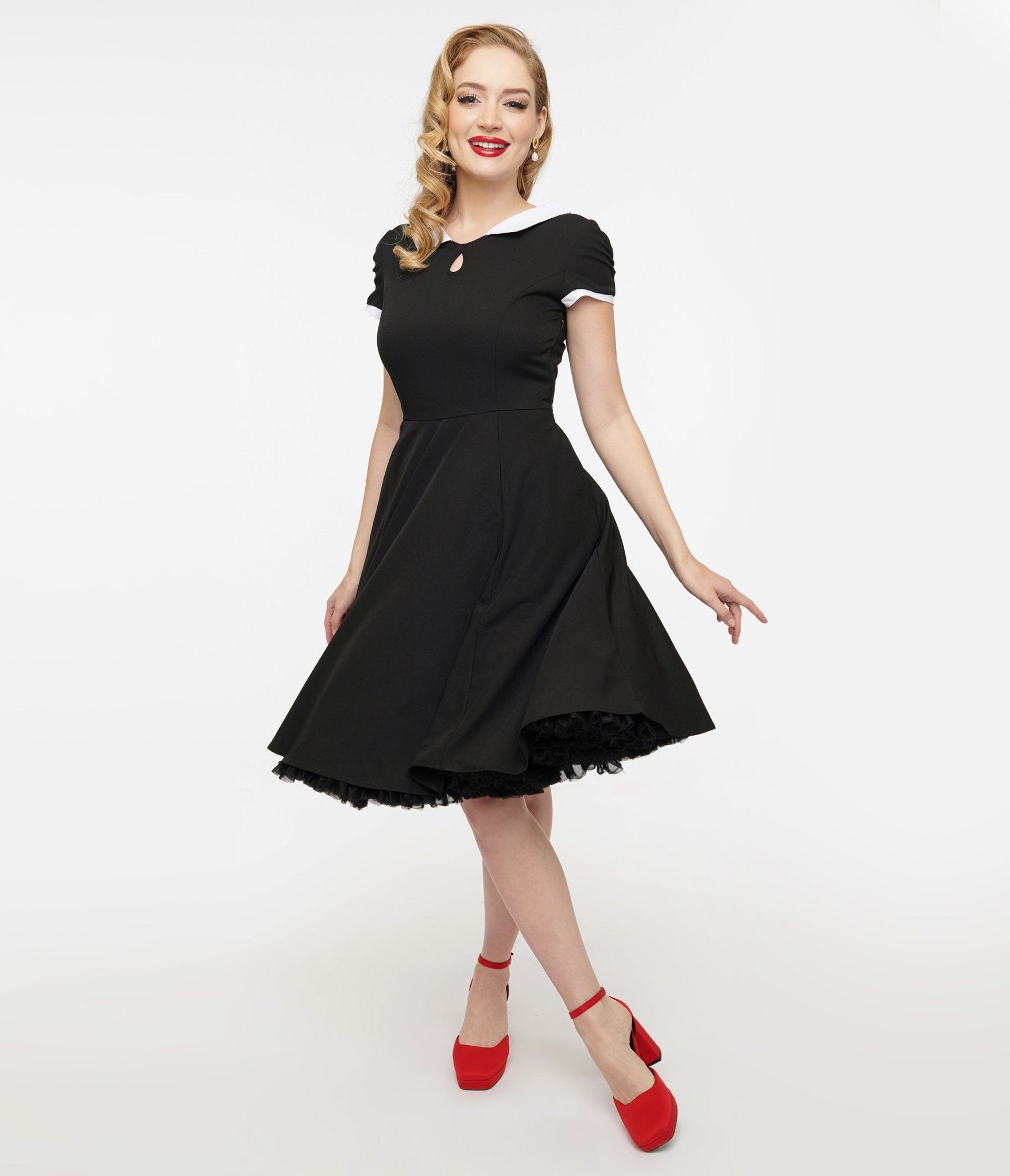 1950s Black & White Collar Fit & Flare Dress