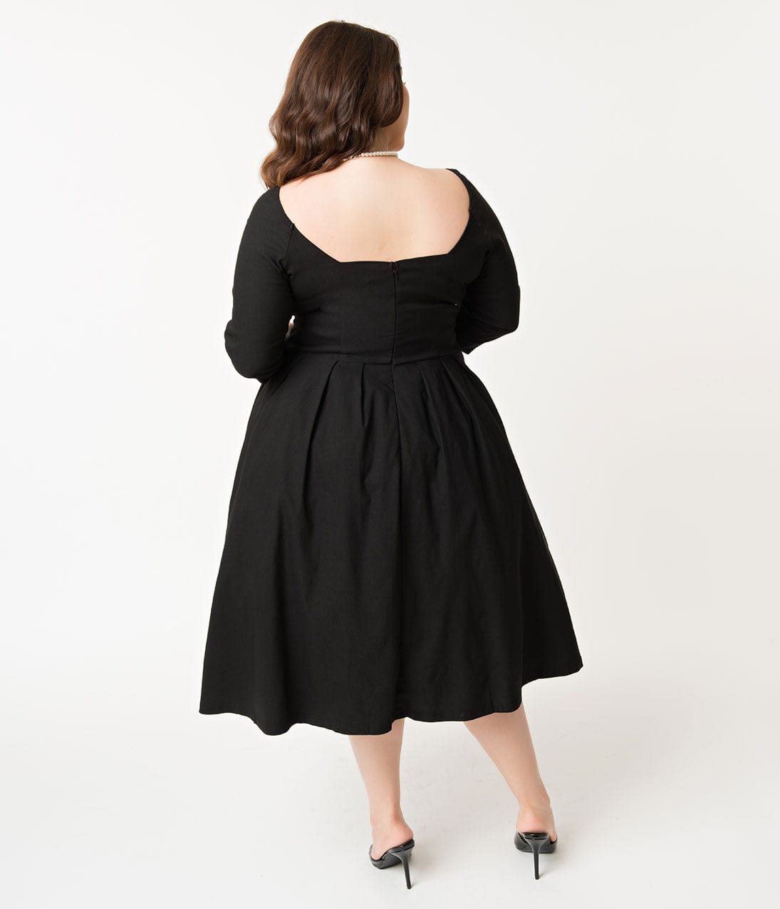 Unique Vintage Plus Size 1950s Black Sweetheart Lamar Swing Dress