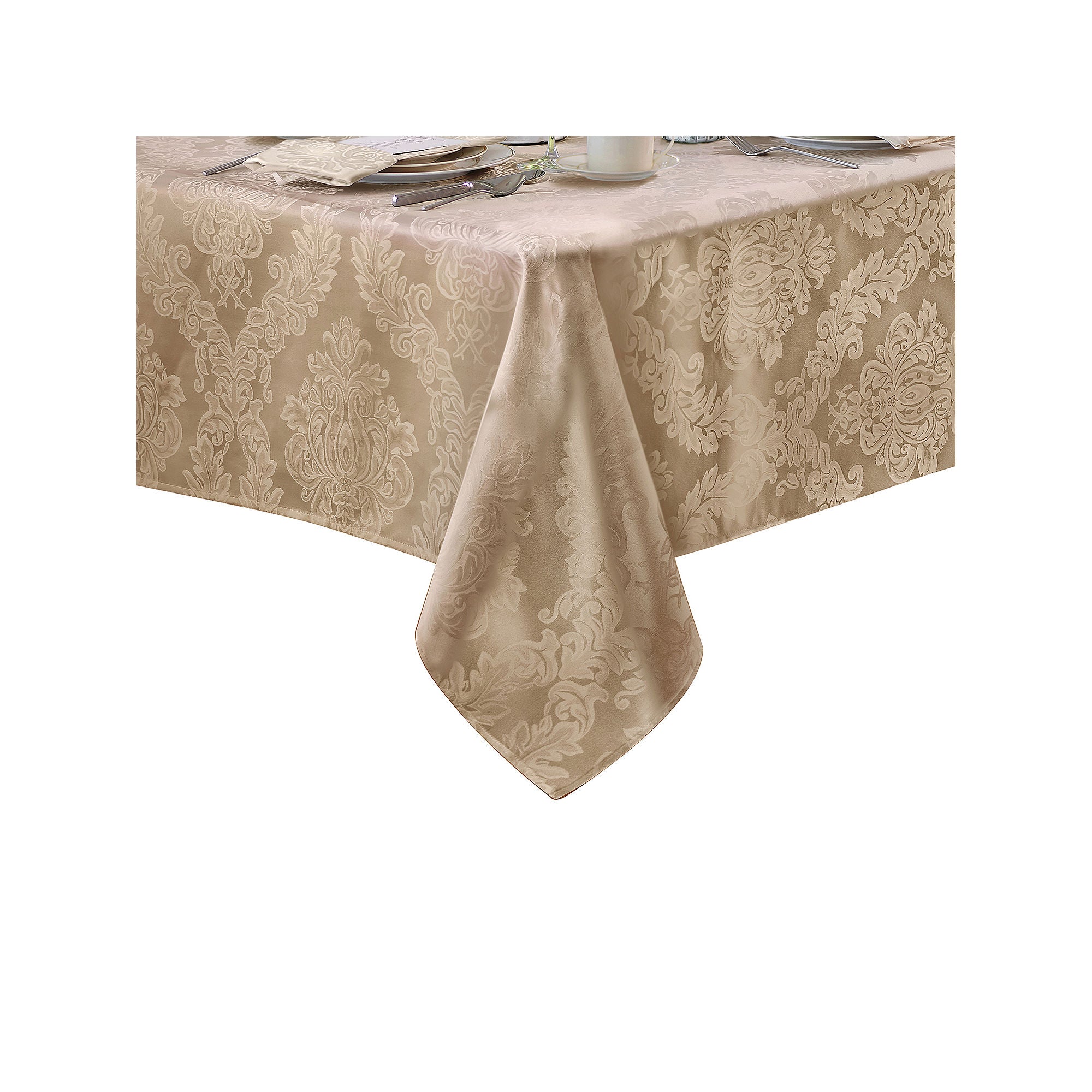 Elrene Home Fashions Barcelona Jacquard Damask Tablecloth - BEIGE ONE SIZE