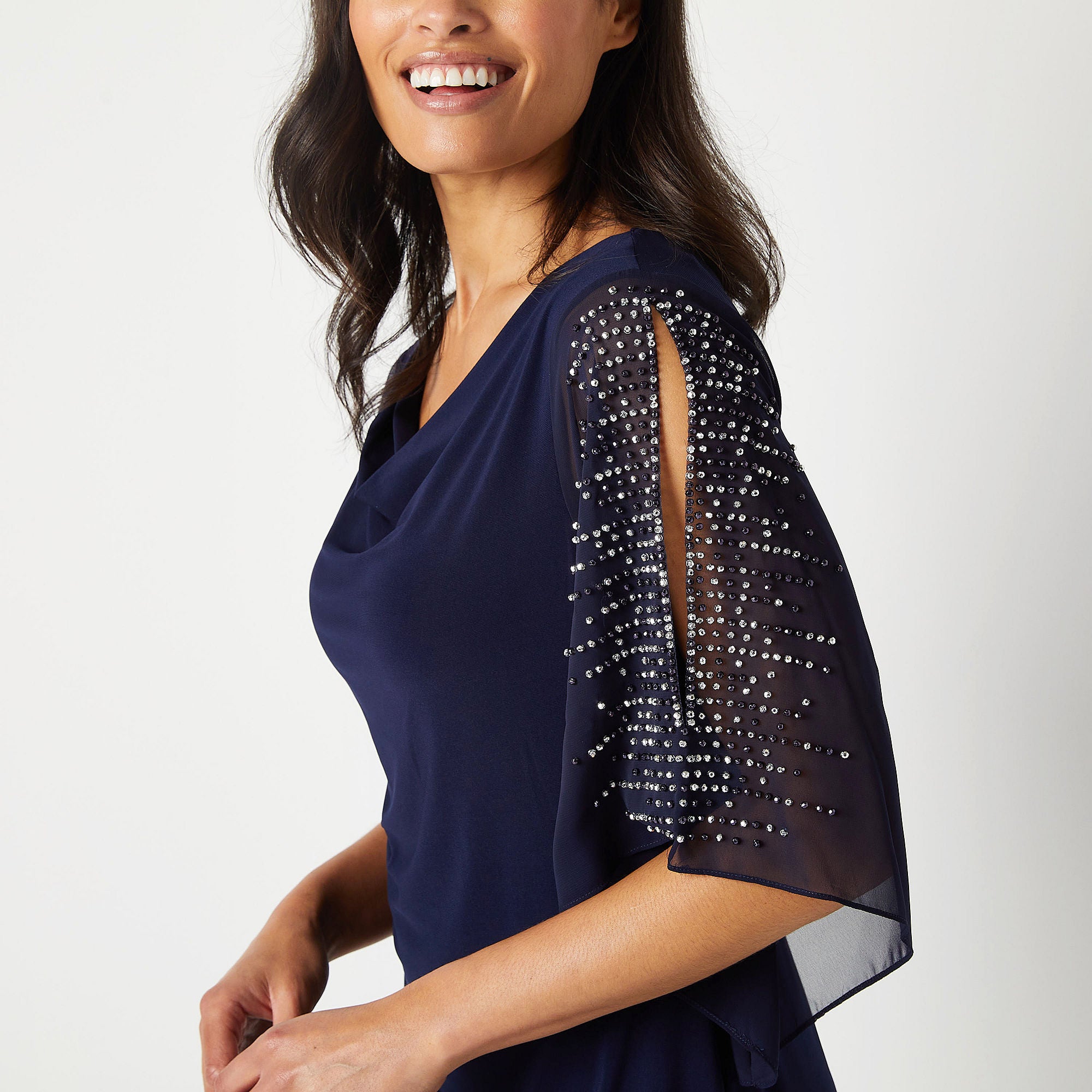 Msk 3/4 Beaded Sleeve Shift Dress - NAVY SMALL