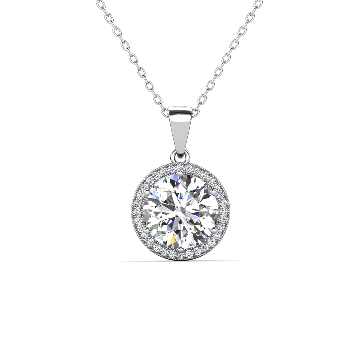 Cate & Chloe CCGM10023NK Sophia 18k White Gold Plated Halo Necklace with Simulated Diamond Crystals for Women