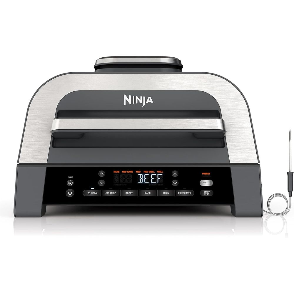 Ninja DG551 Foodi Smart XL 6-in-1 Stainless Steel Indoor Grill W/Built in Thermometer, Black/Silver