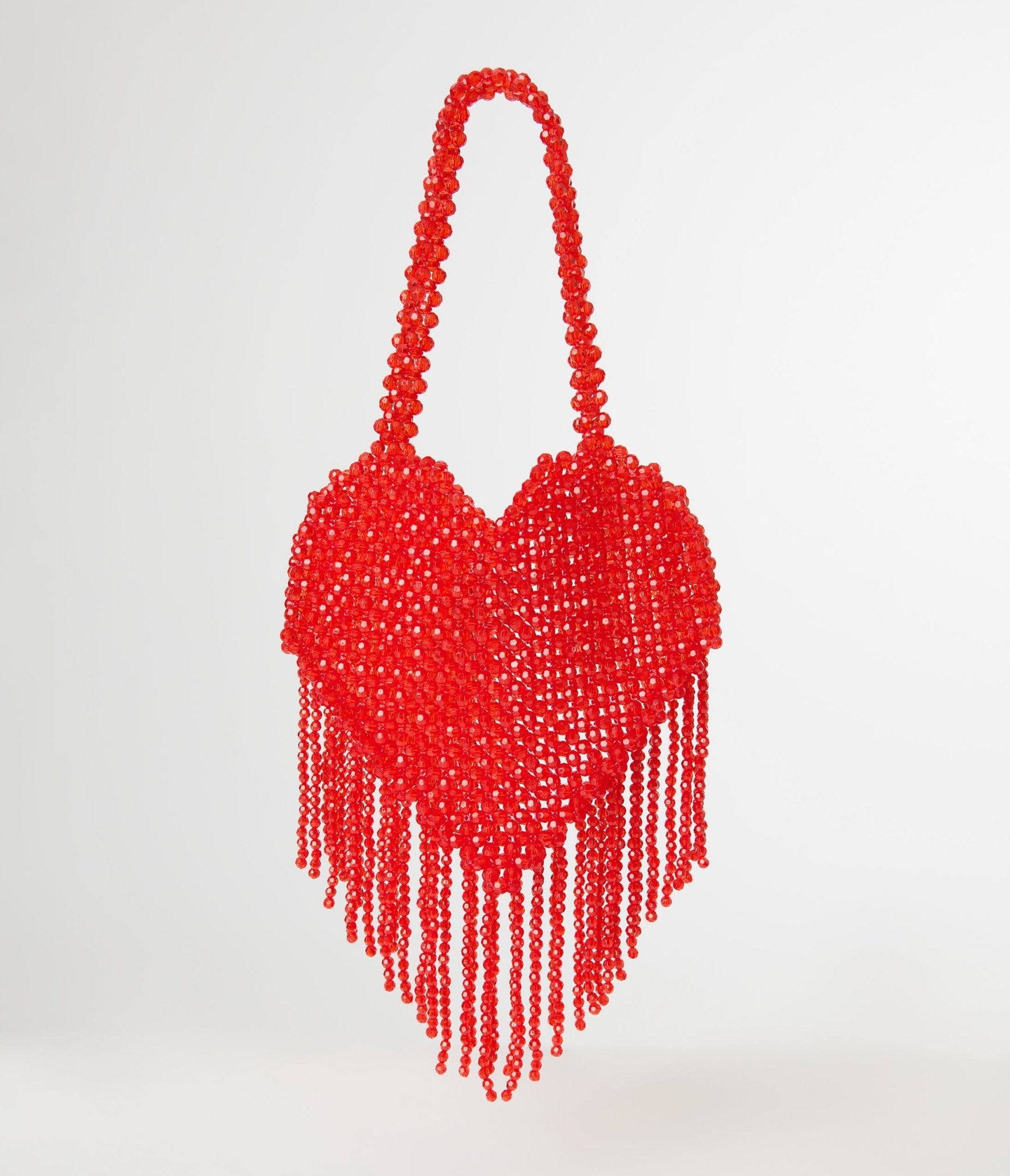 Moda Luxe Red Heart Fringe Beaded Handbag