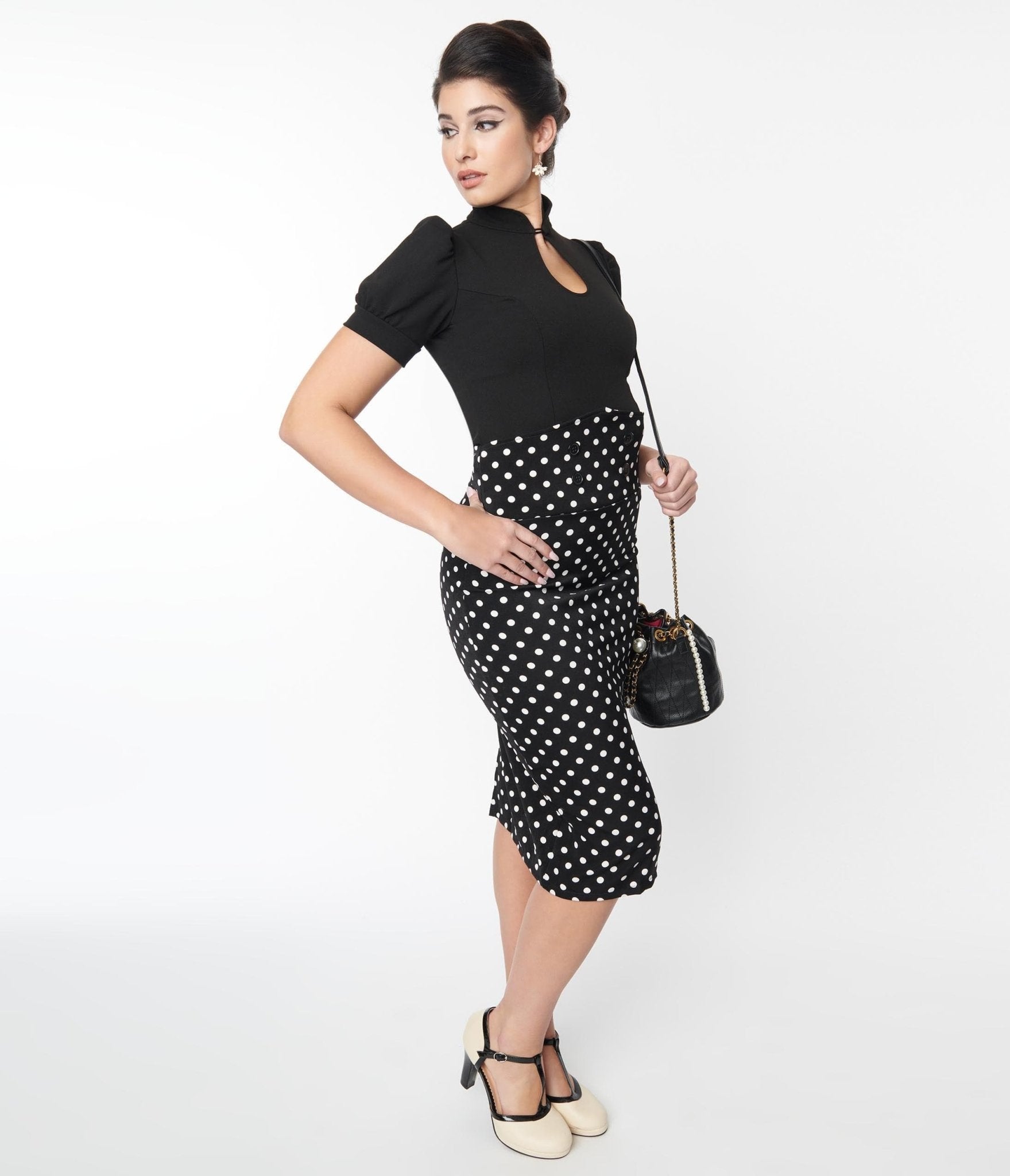 Black & White Polka Dot Wiggle Skirt