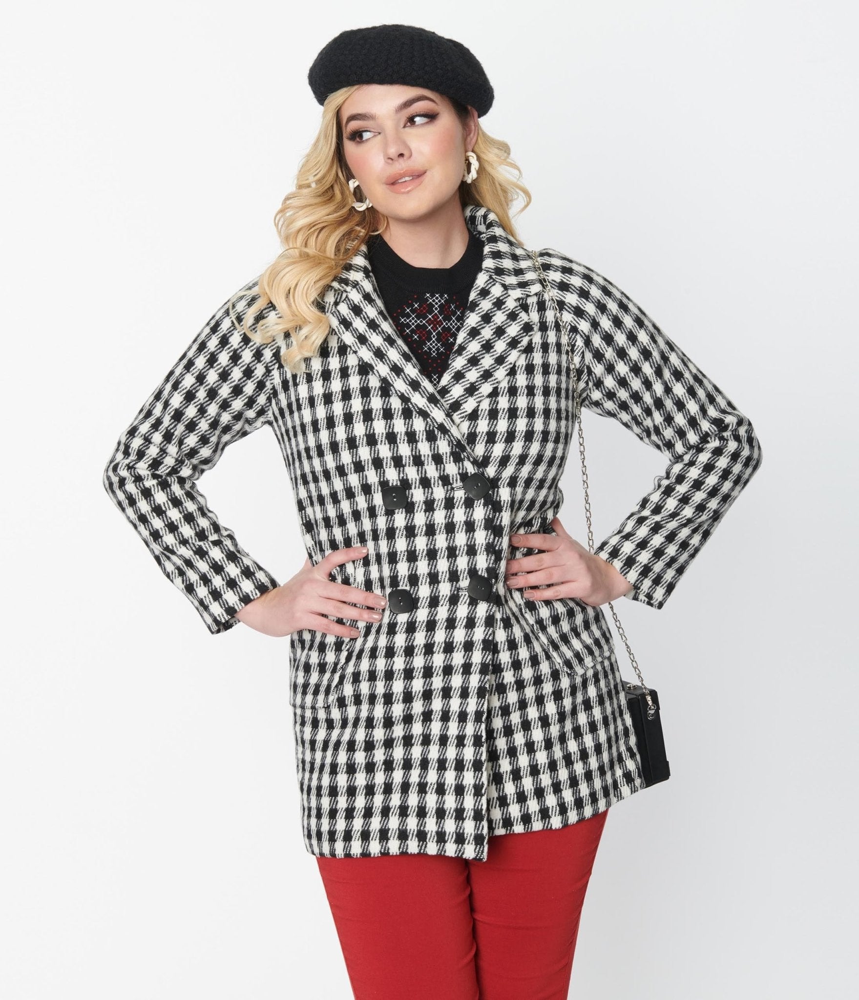 Black & White Gingham Peacoat